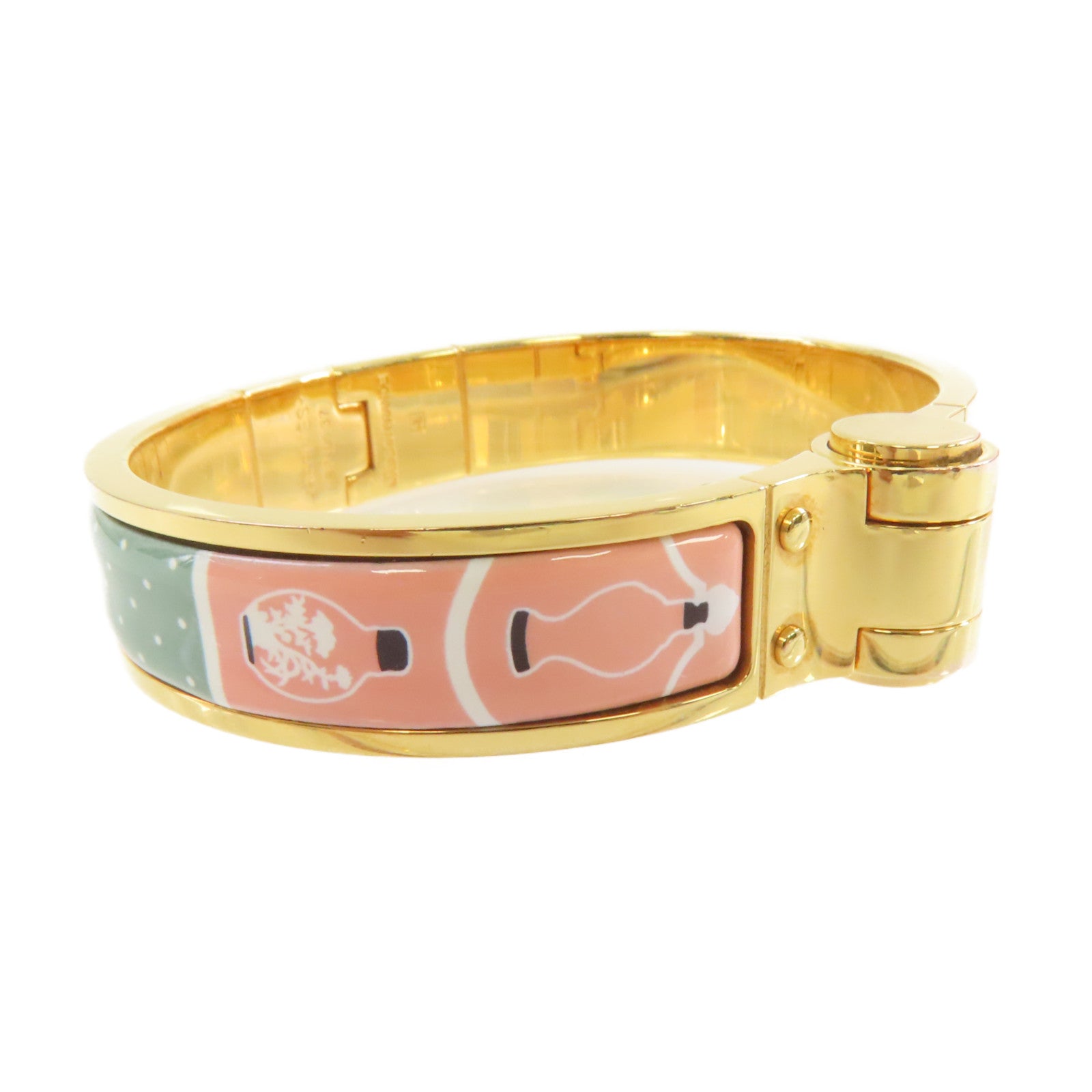 HERMES 金屬/琺瑯Enamel Hinged Bracelet手鐲金色/粉紅色/綠色