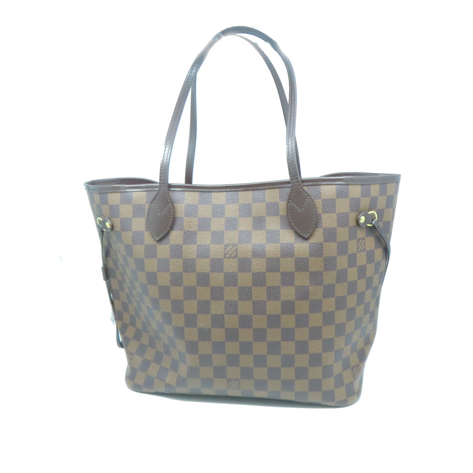 LOUIS VUITTON Damier Neverfull MM金扣手挽袋棕色