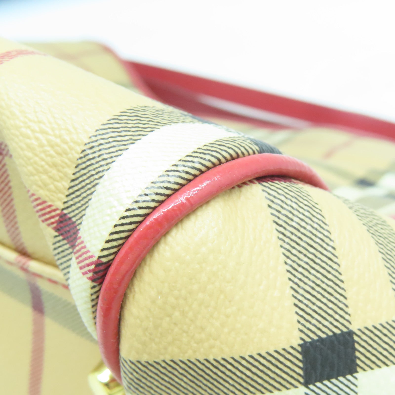 BURBERRY 塗層帆布Shoulder Bag金扣肩背袋杏色/紅色