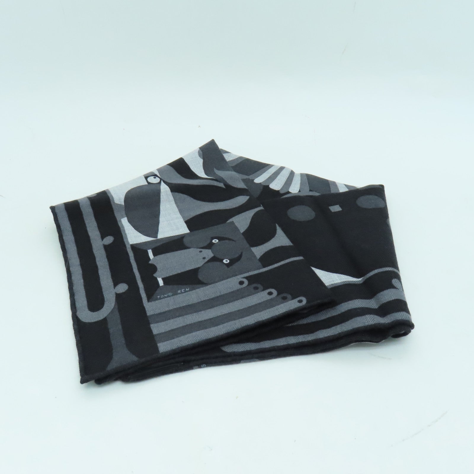 HERMES 絲質Scarf絲巾黒色/灰色