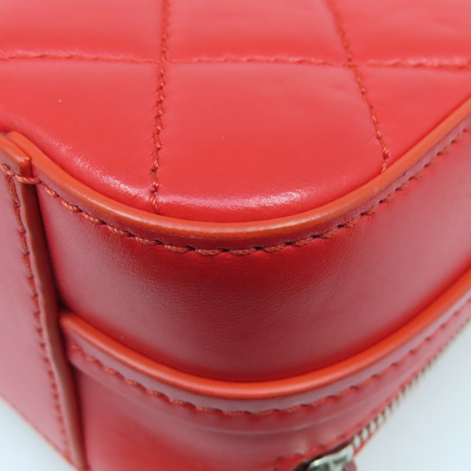 CHANEL 菱格Chain Shoulder Bag銀扣鏈帶肩背袋紅色