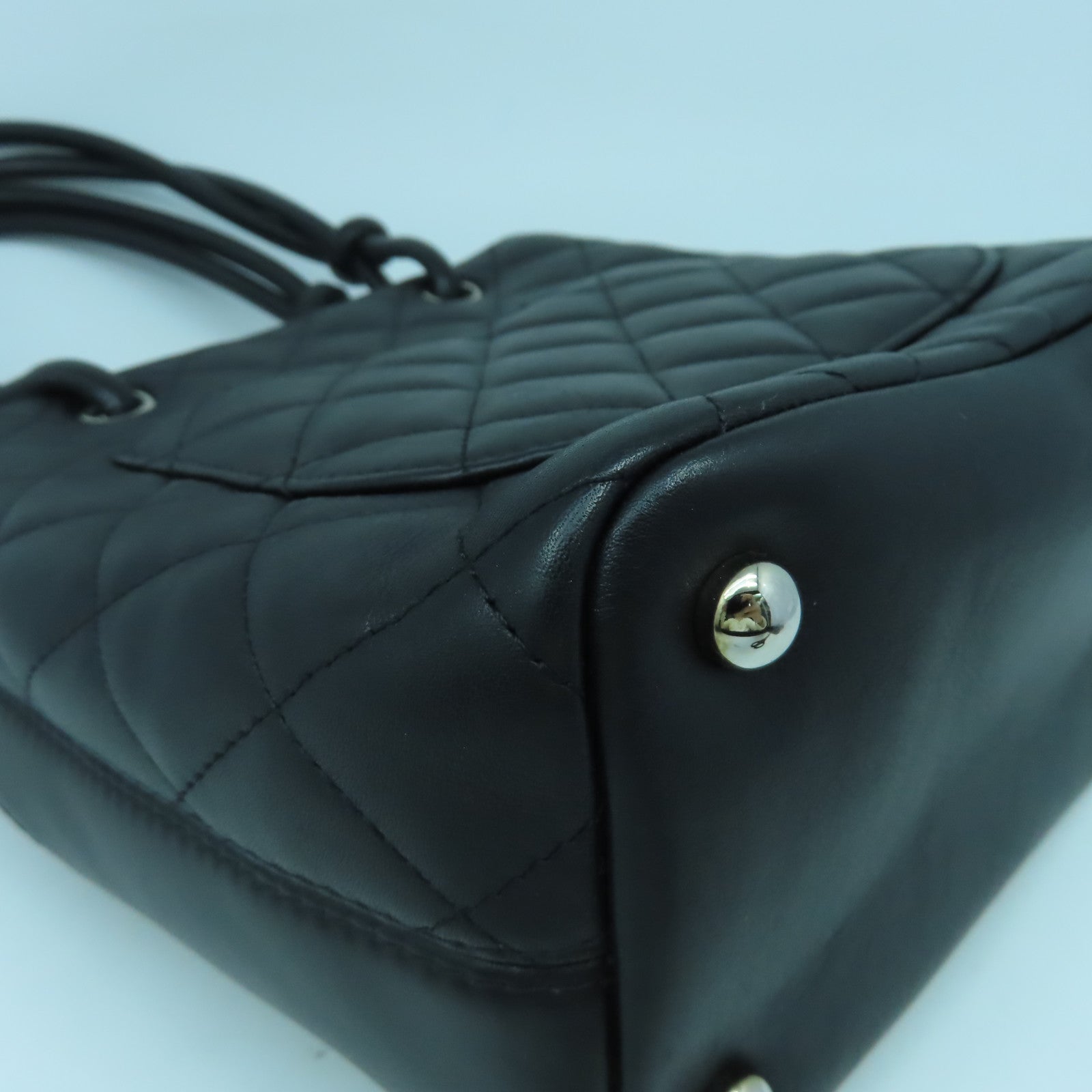CHANEL 菱格牛皮皮革Cambon Tote Bag銀扣手挽袋黑色