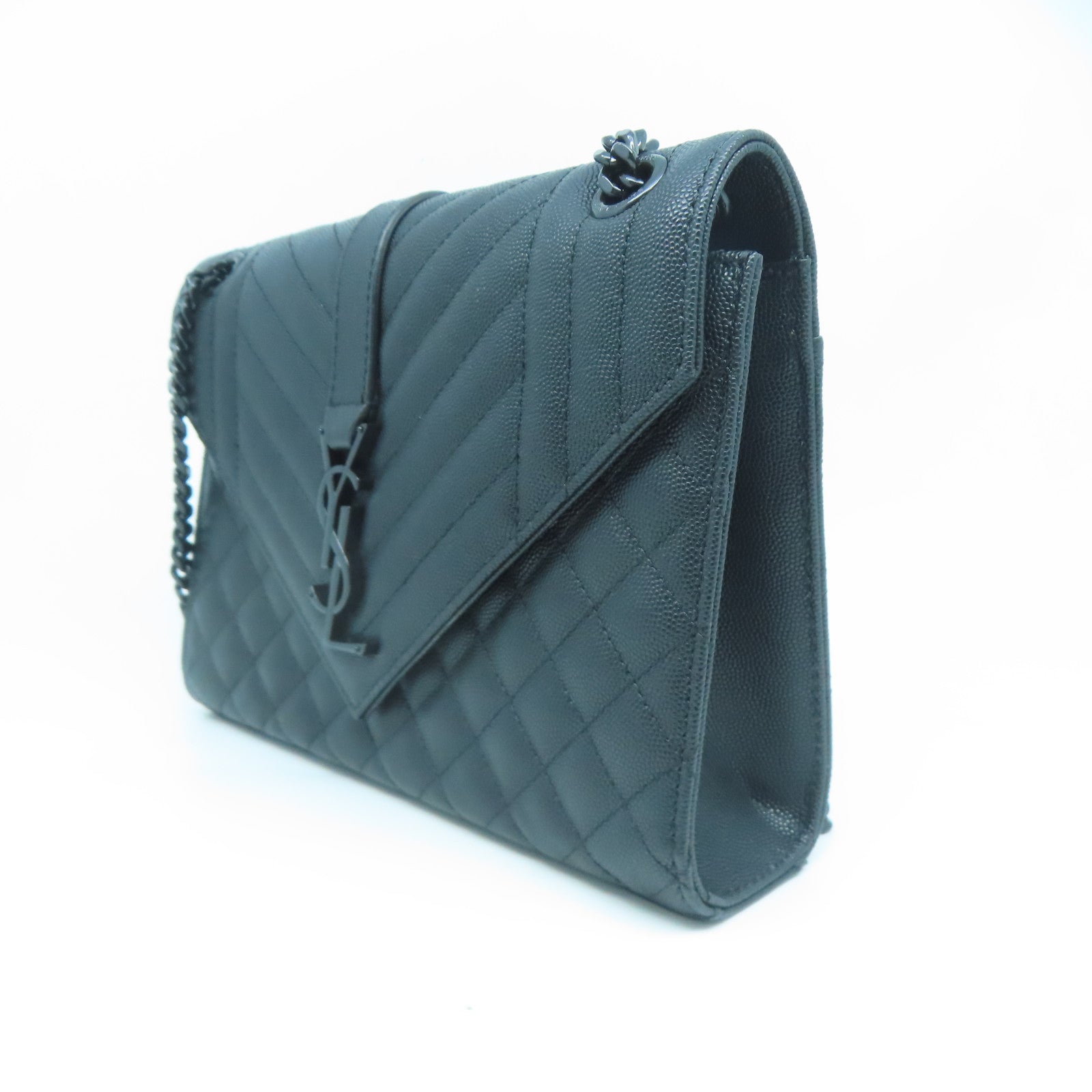 SAINT LAURENT 牛皮皮革Chain Shoulder黑扣链带肩背袋黑色