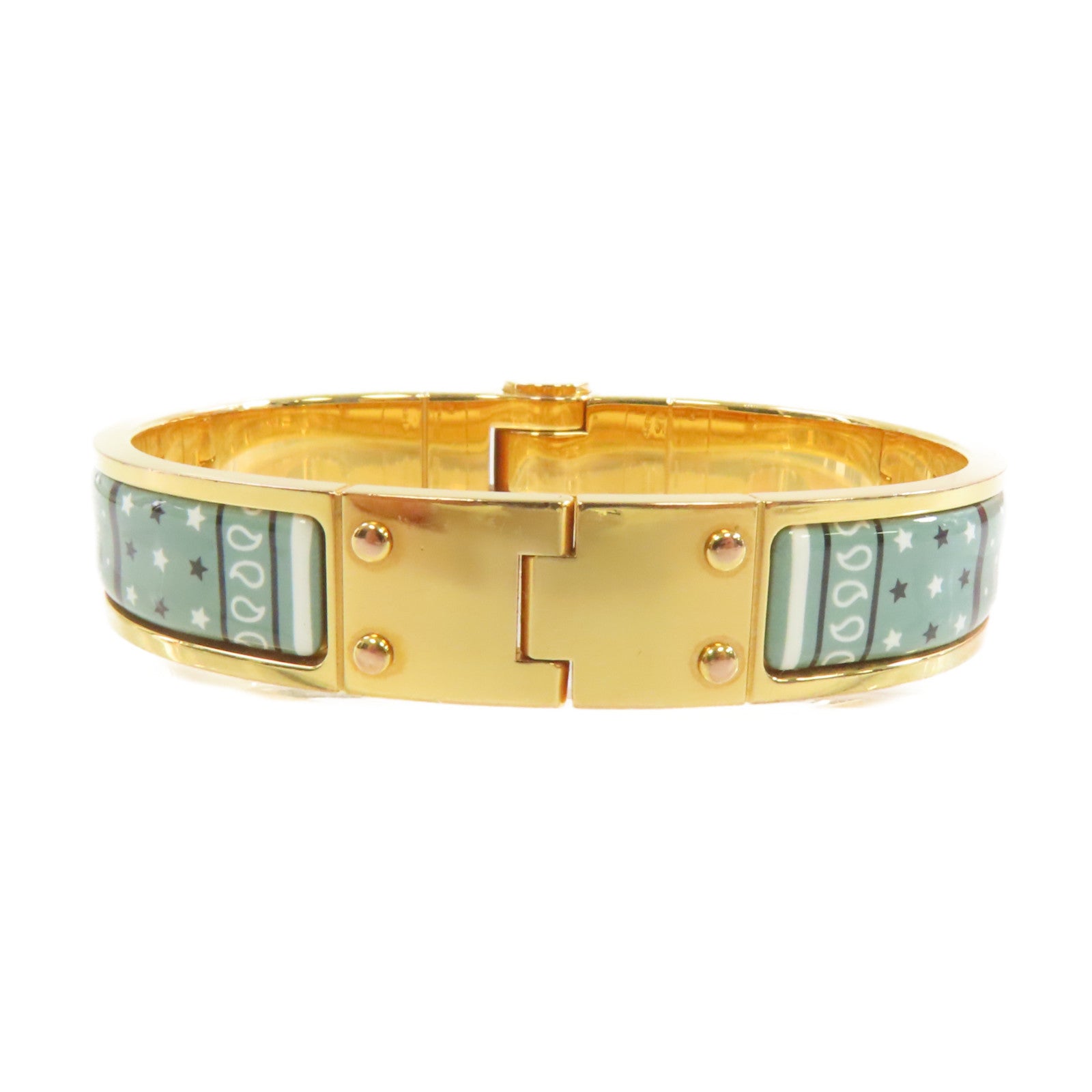 HERMES 金屬/琺瑯Enamel Hinged Bracelet手鐲金色/粉紅色/綠色