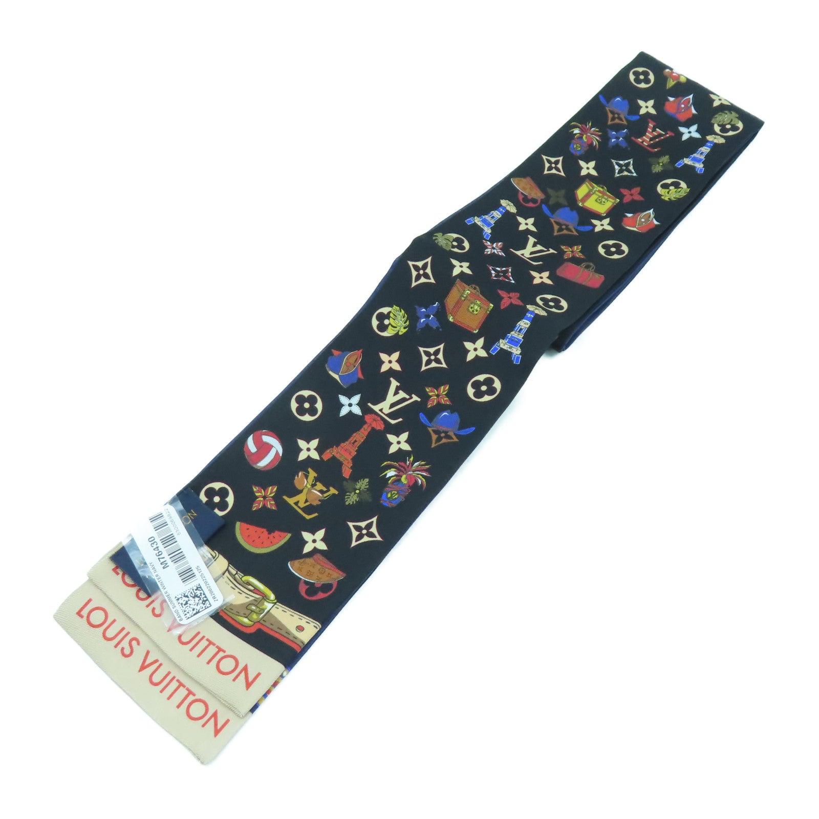 LOUIS VUITTON 絲質Summer Winter Bandeau Scarf圍巾深藍色/彩色