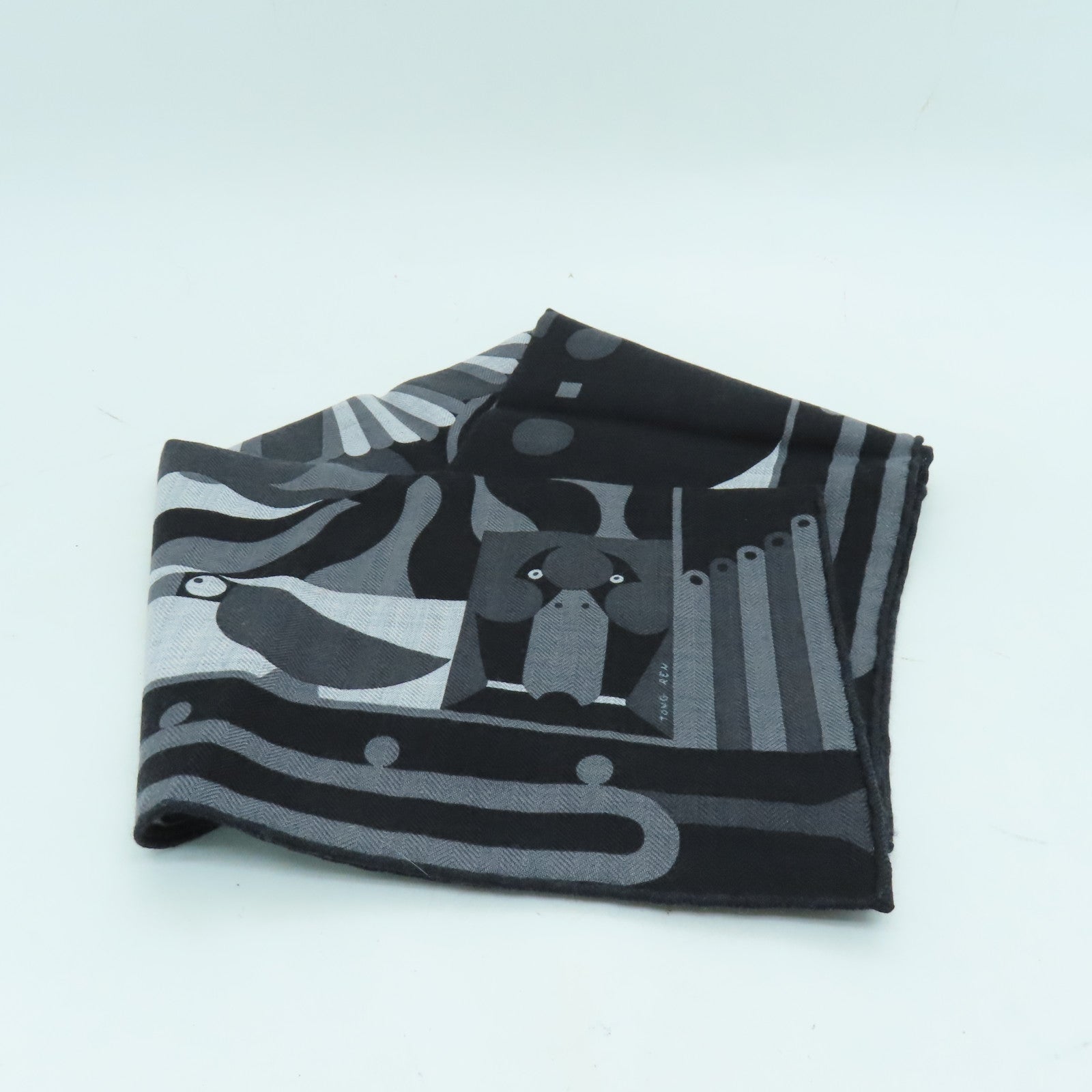 HERMES 絲質Scarf絲巾黒色/灰色