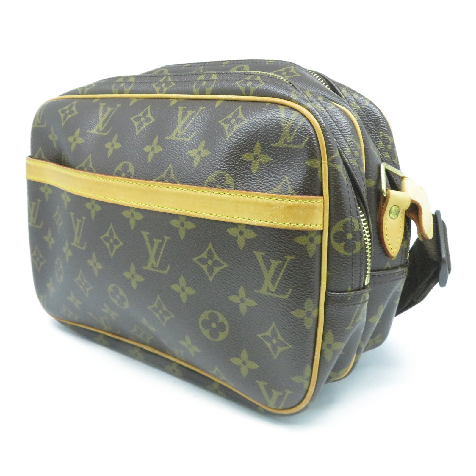 LOUIS VUITTON Monogram Reporter PM金扣肩背袋啡色