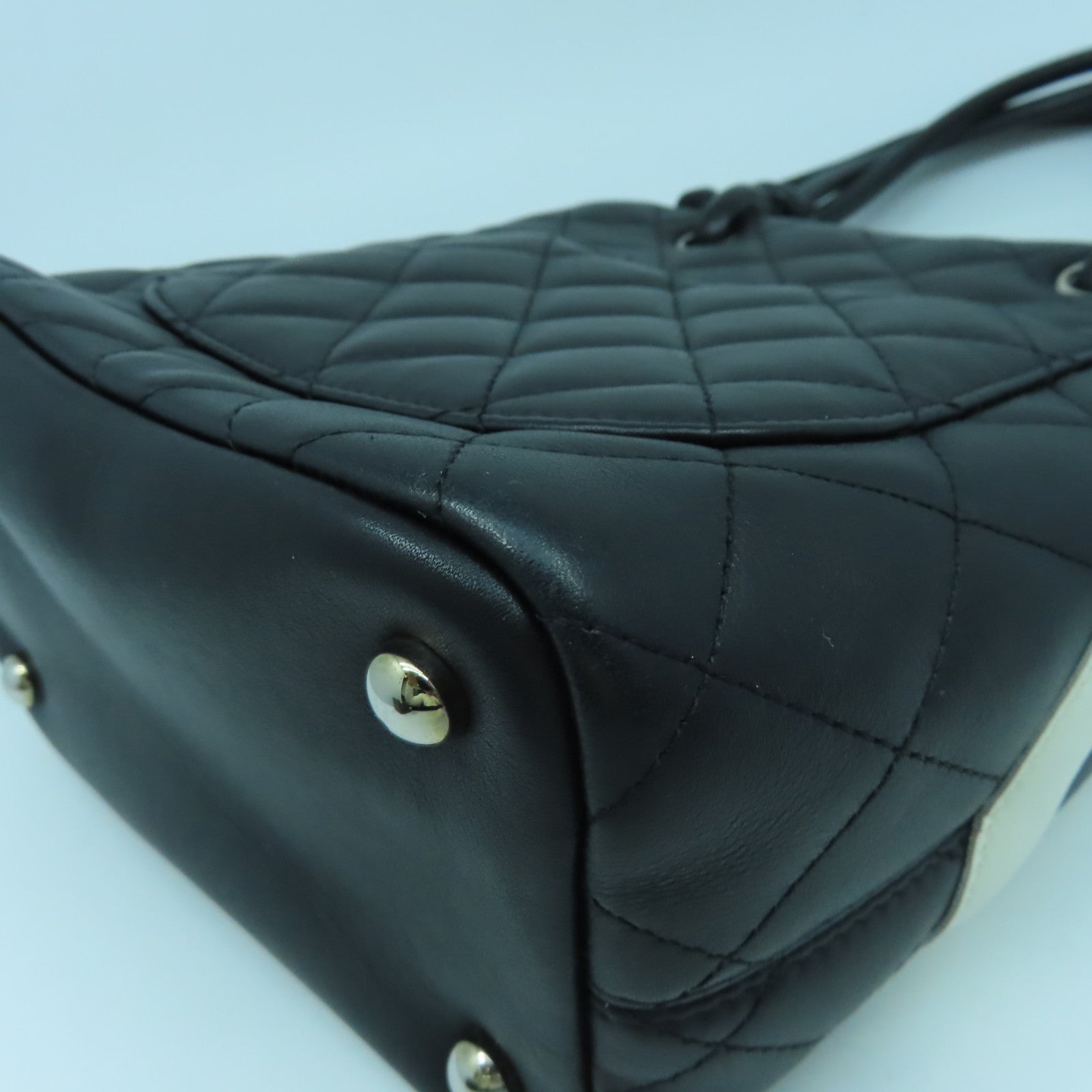 CHANEL 菱格牛皮皮革Cambon Tote Bag銀扣手挽袋黑色