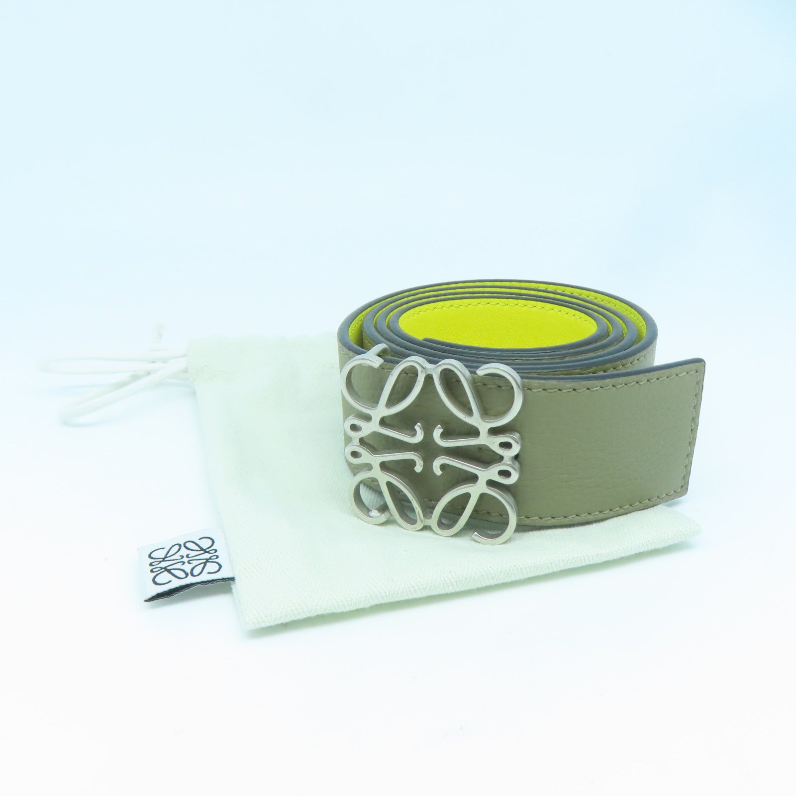 LOEWE 牛皮皮革Belt銀扣皮帶灰色/黃色