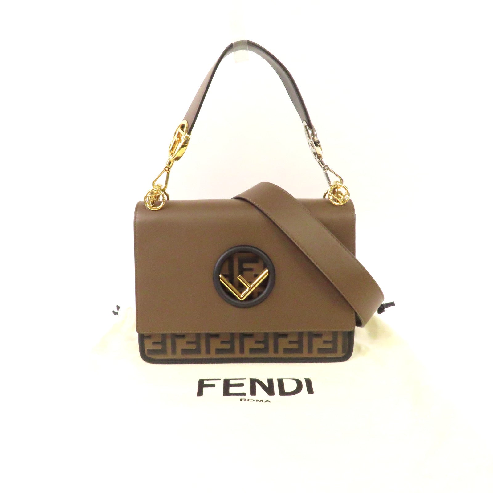 FENDI 牛皮皮革Shoulder Bag手挽肩背兩用袋啡色
