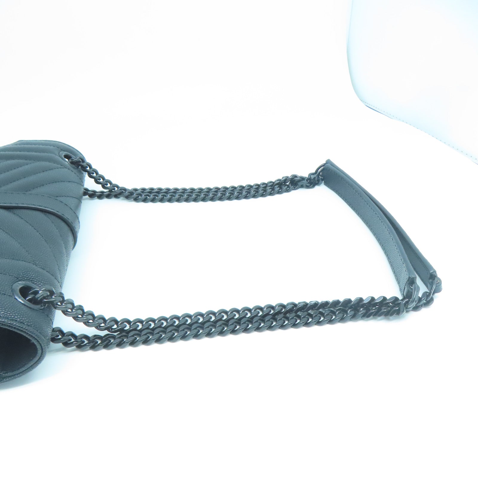 SAINT LAURENT 牛皮皮革Chain Shoulder黑扣链带肩背袋黑色