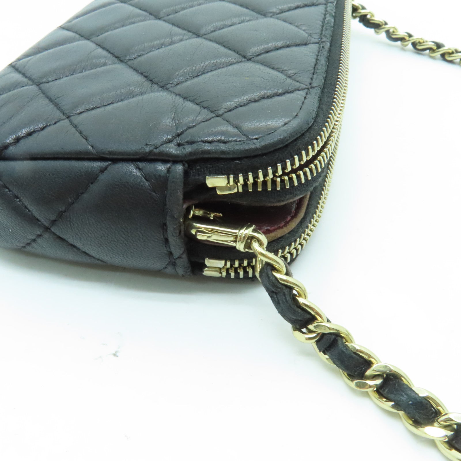 CHANEL 菱格羊皮皮革Chain Shoulder金扣鏈帶肩背袋黑色