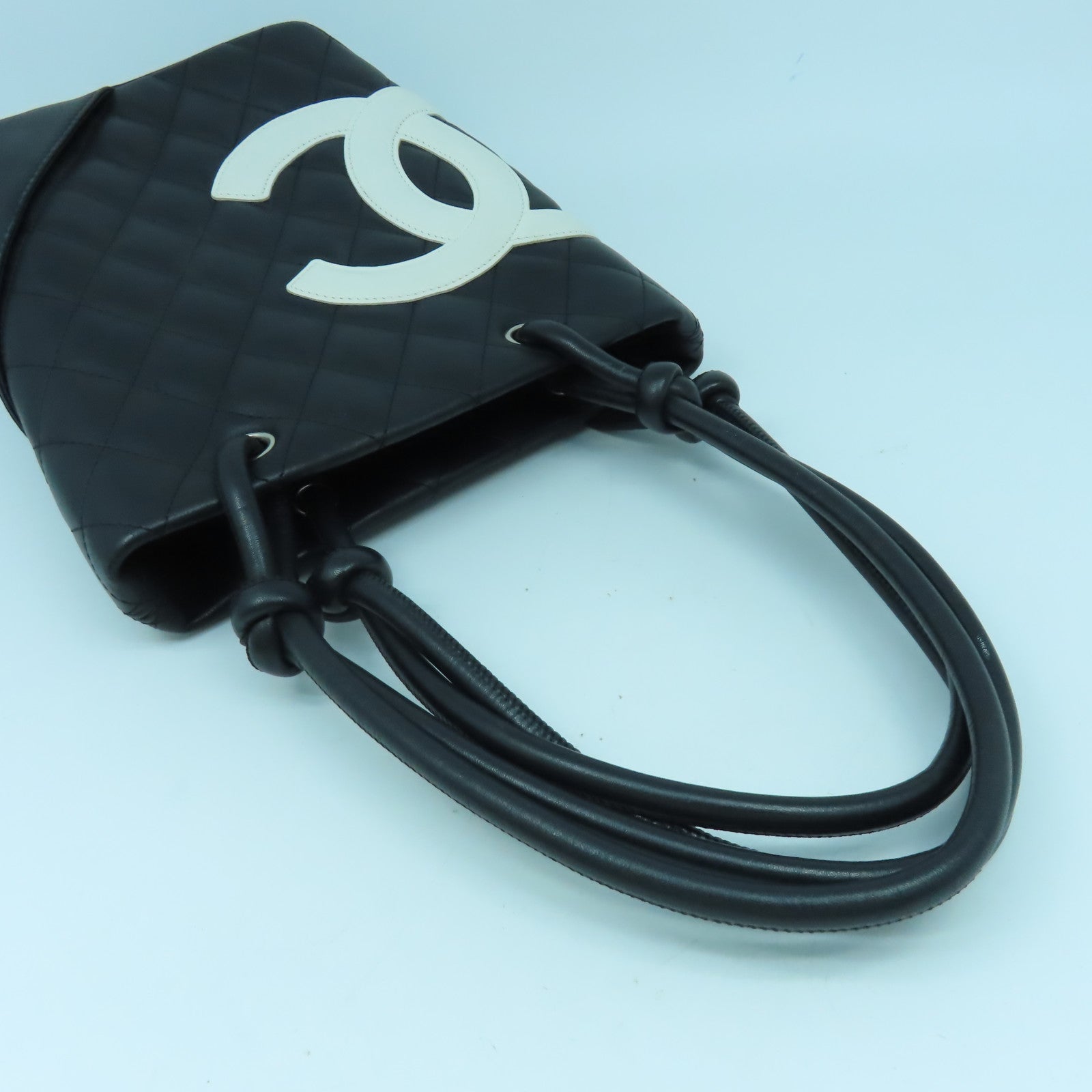 CHANEL 菱格牛皮皮革Cambon Tote Bag銀扣手挽袋黑色
