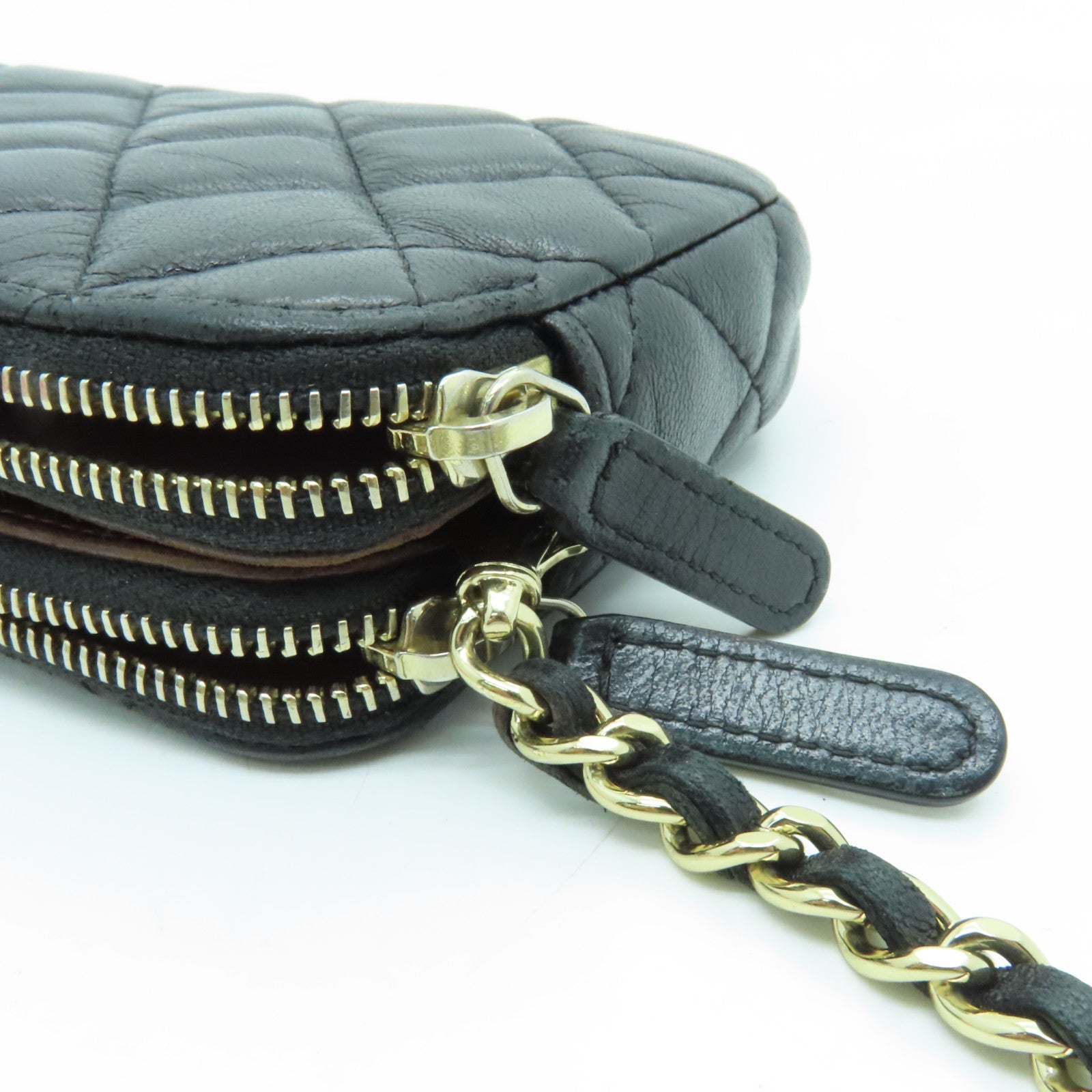 CHANEL 菱格羊皮皮革Chain Shoulder金扣鏈帶肩背袋黑色