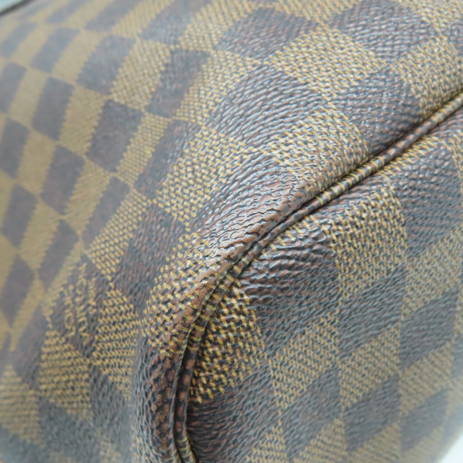 LOUIS VUITTON Damier Neverfull MM金扣手挽袋棕色