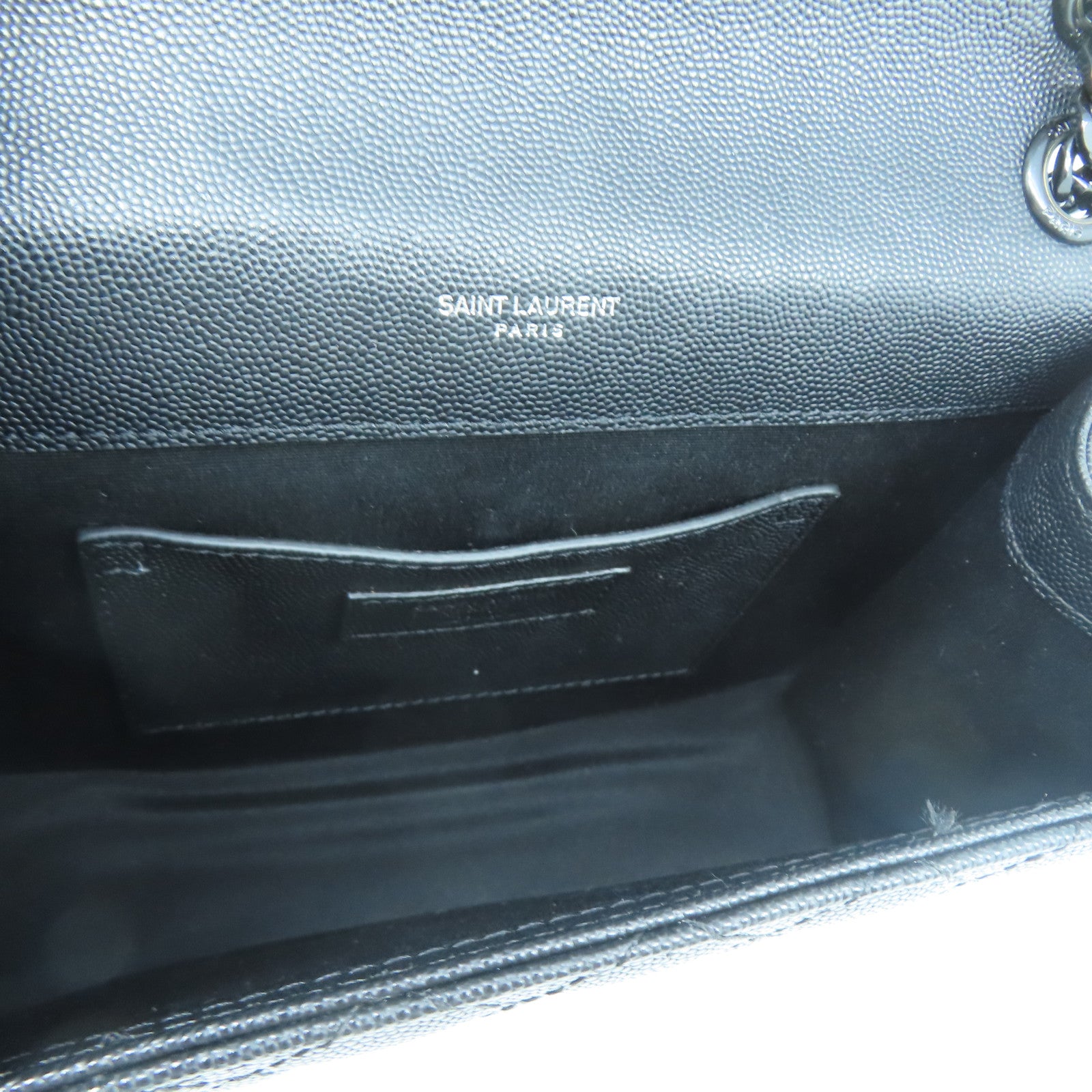 SAINT LAURENT 牛皮皮革Chain Shoulder黑扣链带肩背袋黑色
