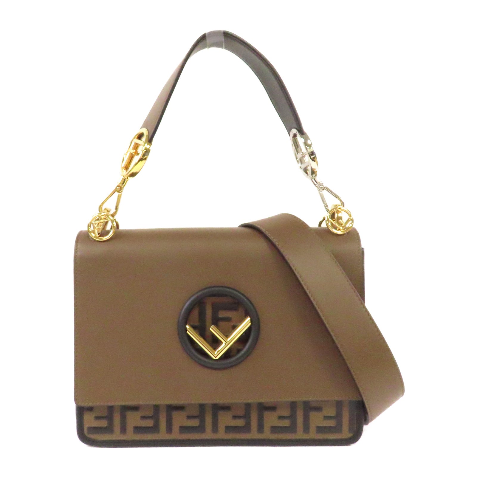FENDI 牛皮皮革Shoulder Bag手挽肩背兩用袋啡色
