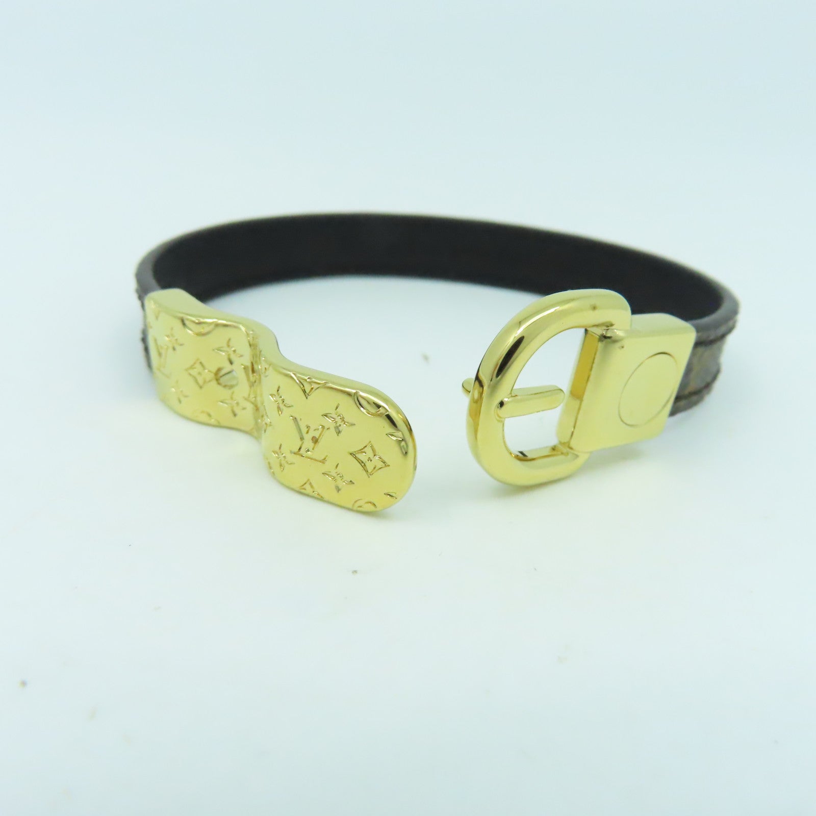 LOUIS VUITTON Monogram Fasten Your金扣手镯啡色#15.75cm