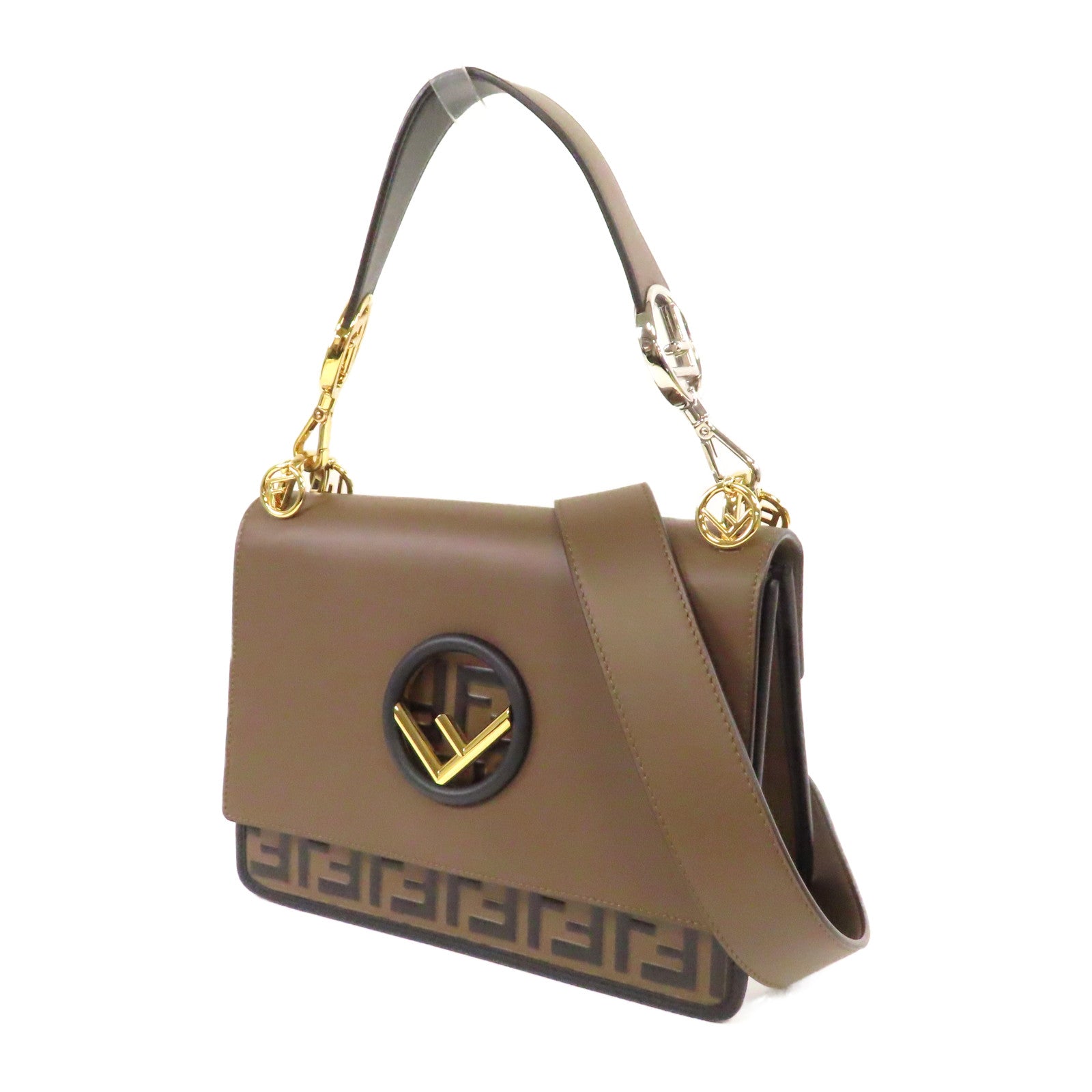 FENDI 牛皮皮革Shoulder Bag手挽肩背兩用袋啡色