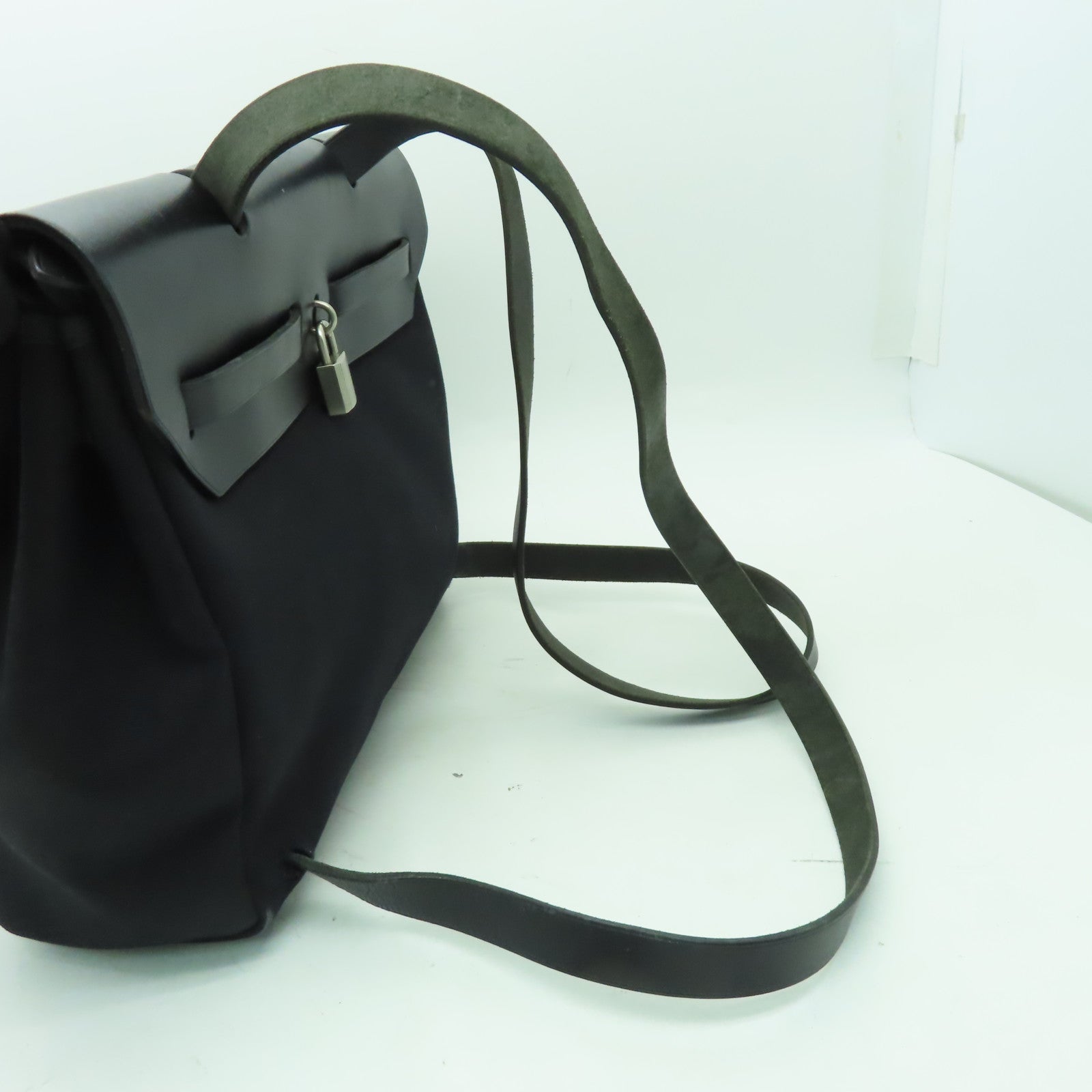 HERMES 帆布Herbag Backpack銀扣背包Noir黒色