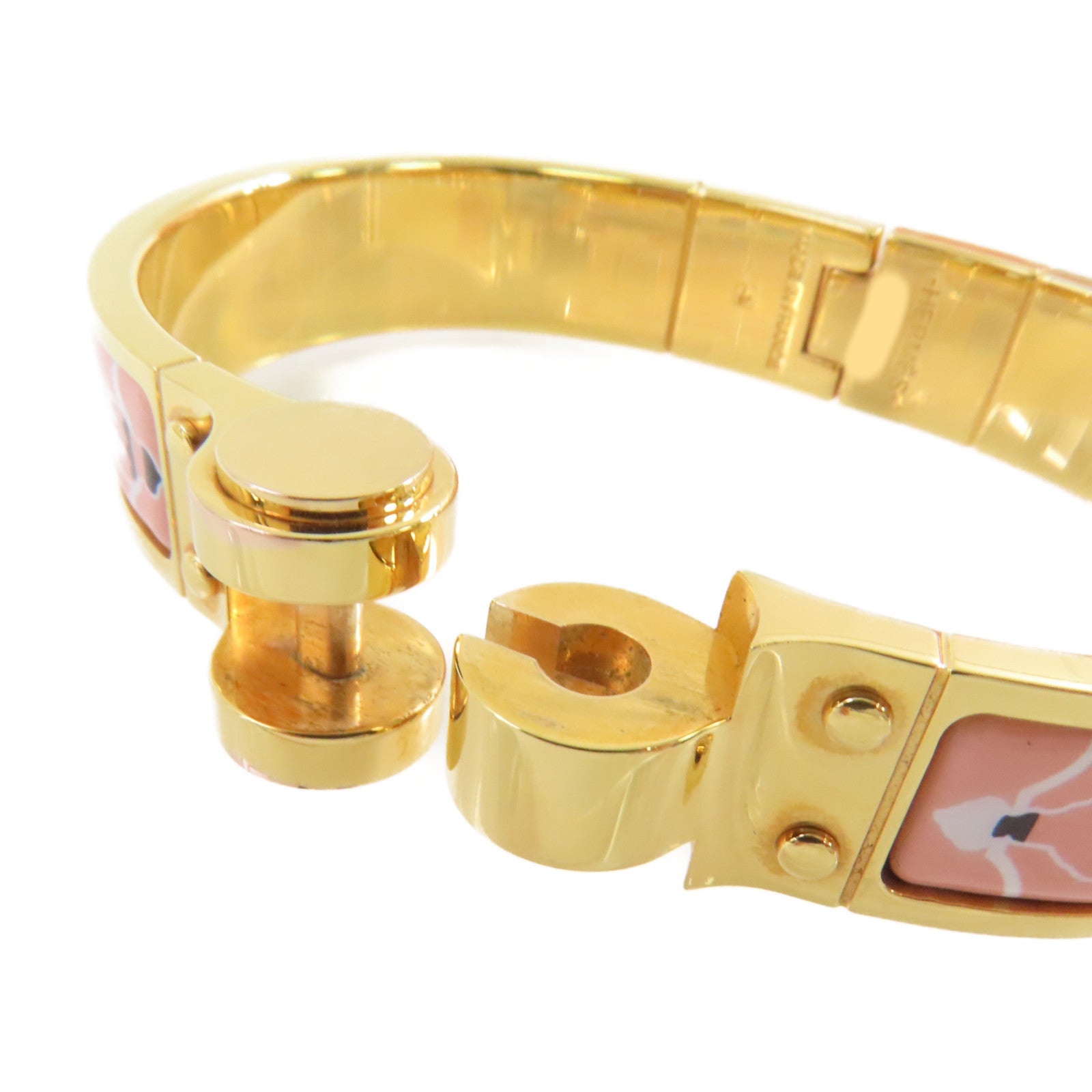 HERMES 金屬/琺瑯Enamel Hinged Bracelet手鐲金色/粉紅色/綠色