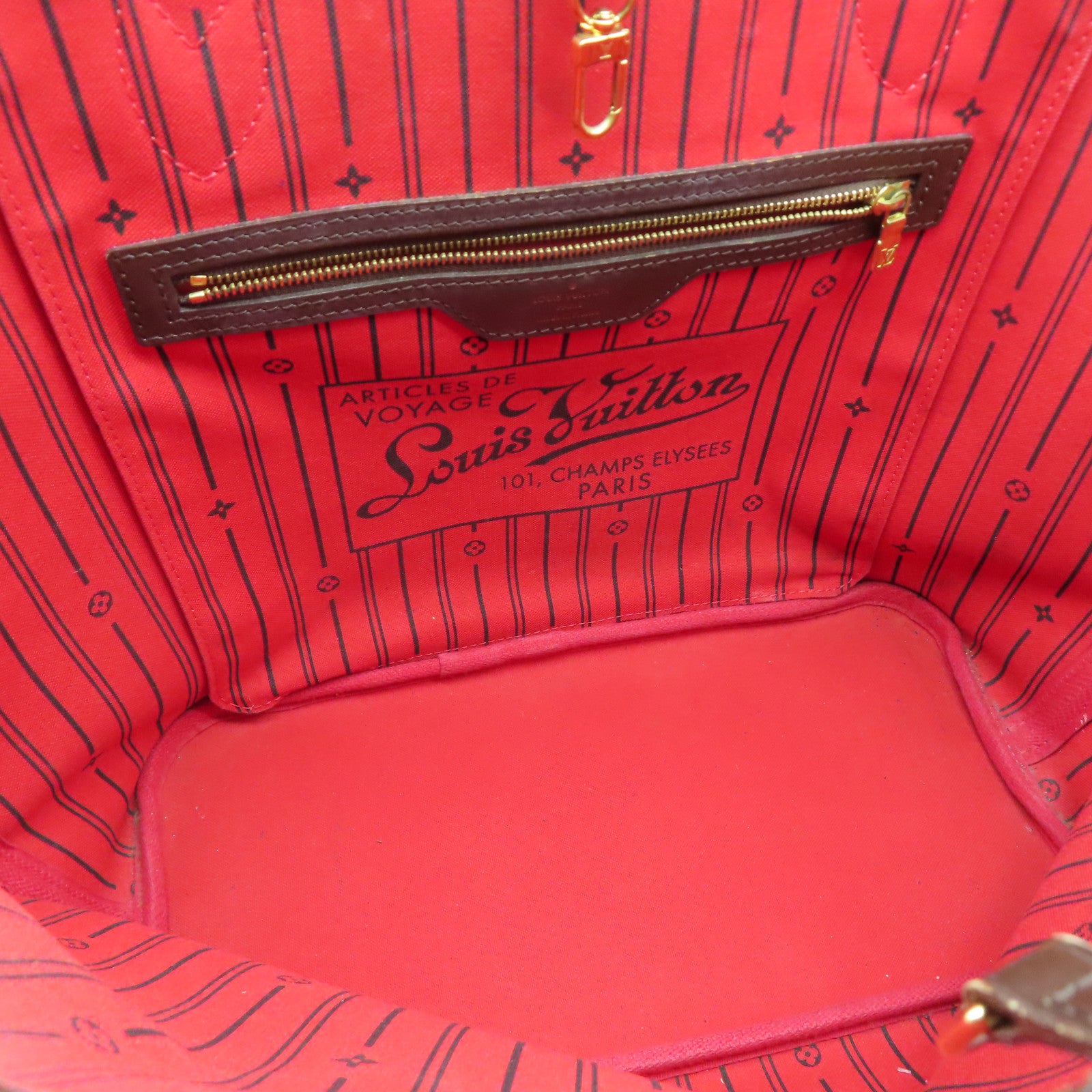 LOUIS VUITTON Damier Neverfull MM金扣手挽袋棕色