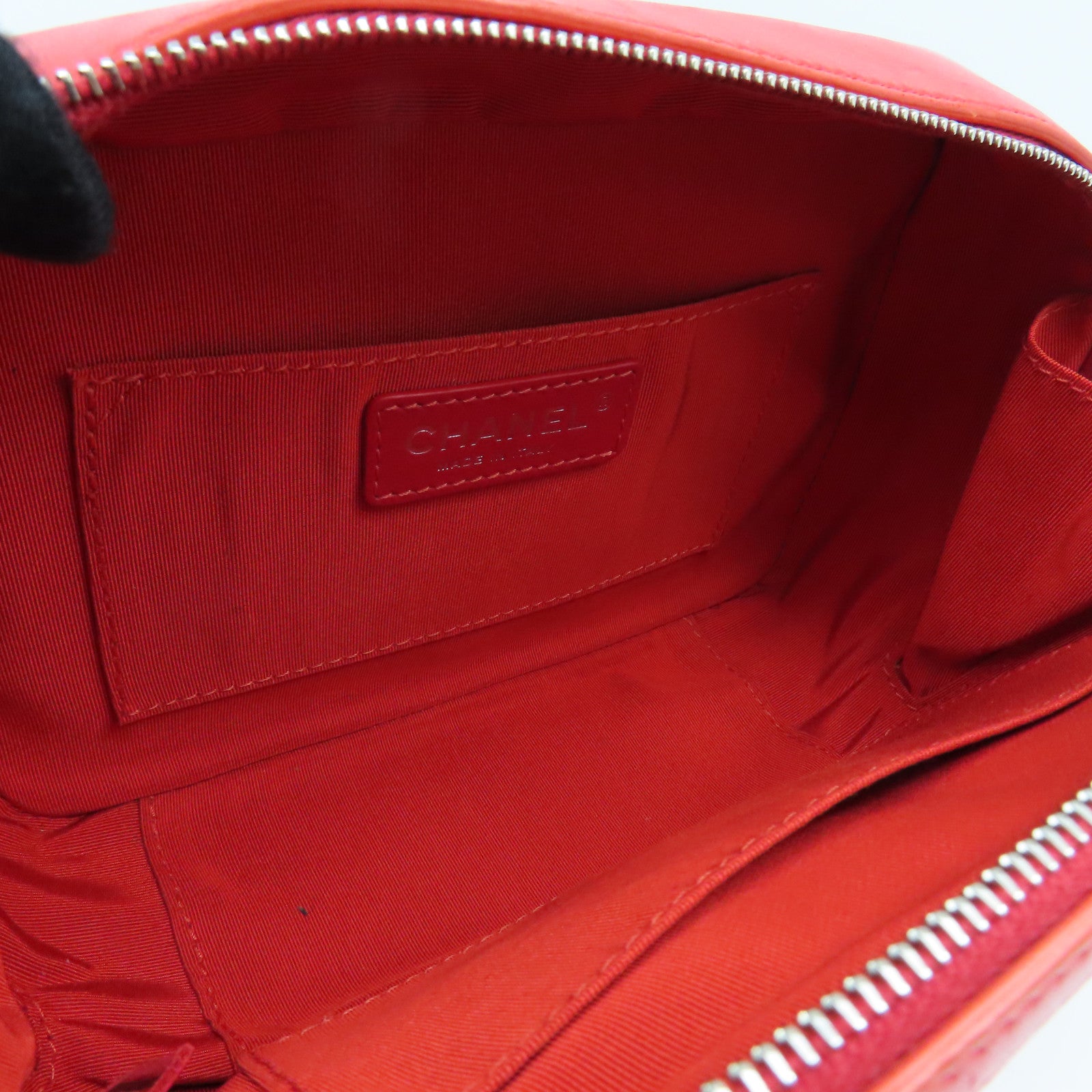 CHANEL 菱格Chain Shoulder Bag銀扣鏈帶肩背袋紅色