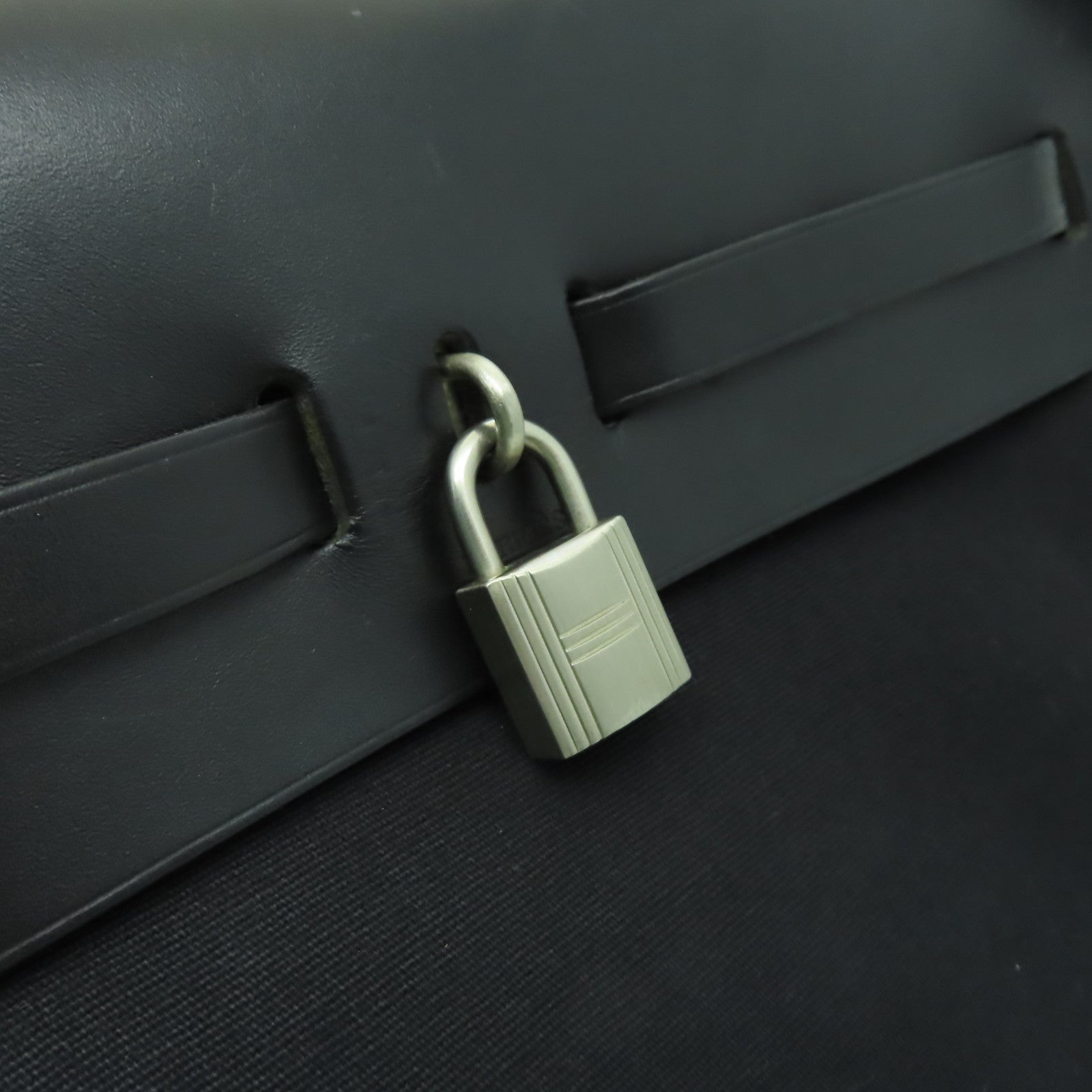 HERMES 帆布Herbag Backpack銀扣背包Noir黒色