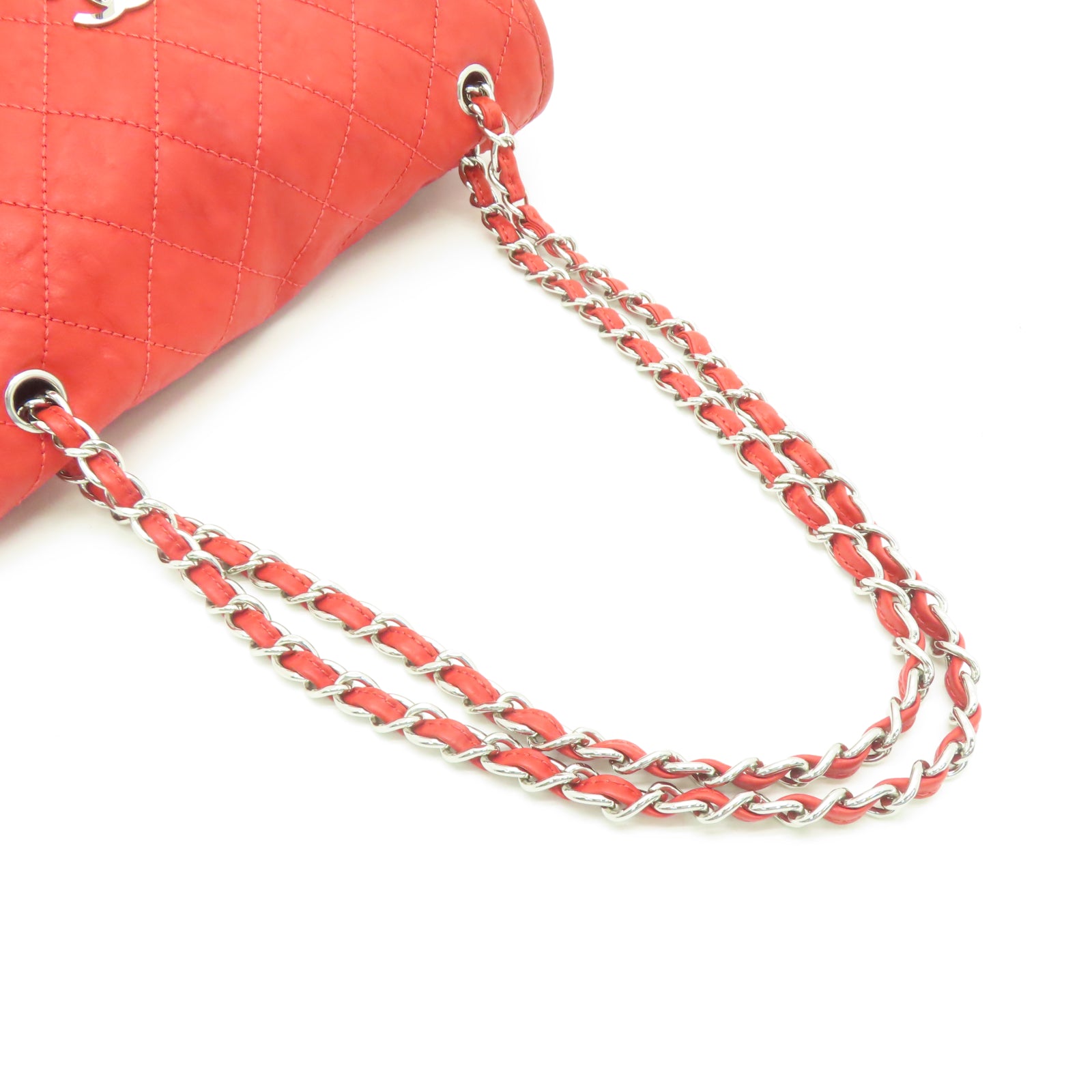 CHANEL 【激減優惠】菱格牛皮皮革Chain Shoulder銀扣鏈帶肩背袋紅色