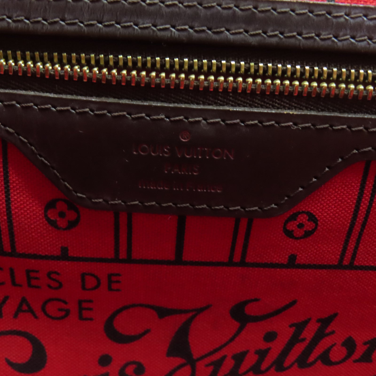 LOUIS VUITTON Damier Neverfull MM金扣手挽袋棕色