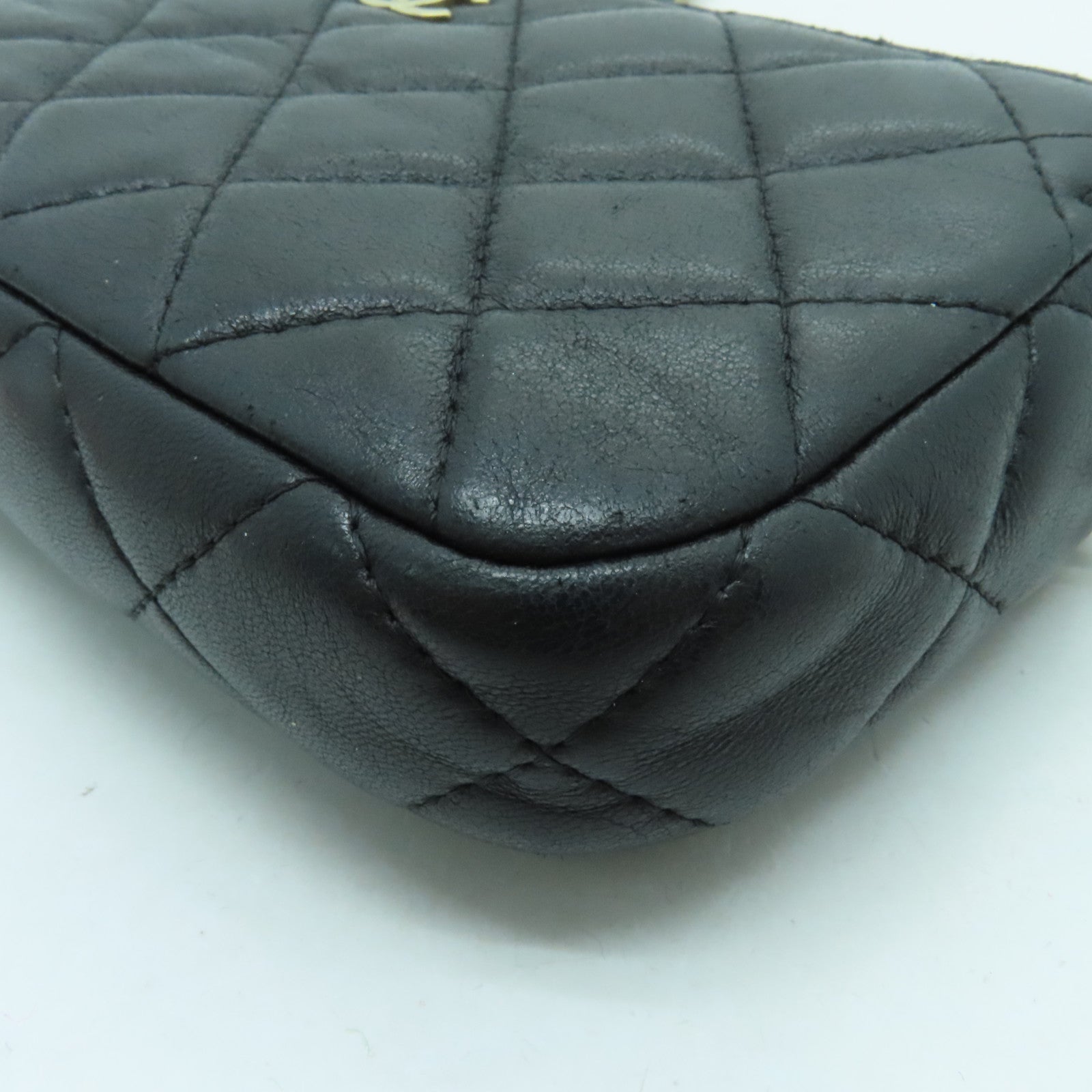 CHANEL 菱格羊皮皮革Chain Shoulder金扣鏈帶肩背袋黑色