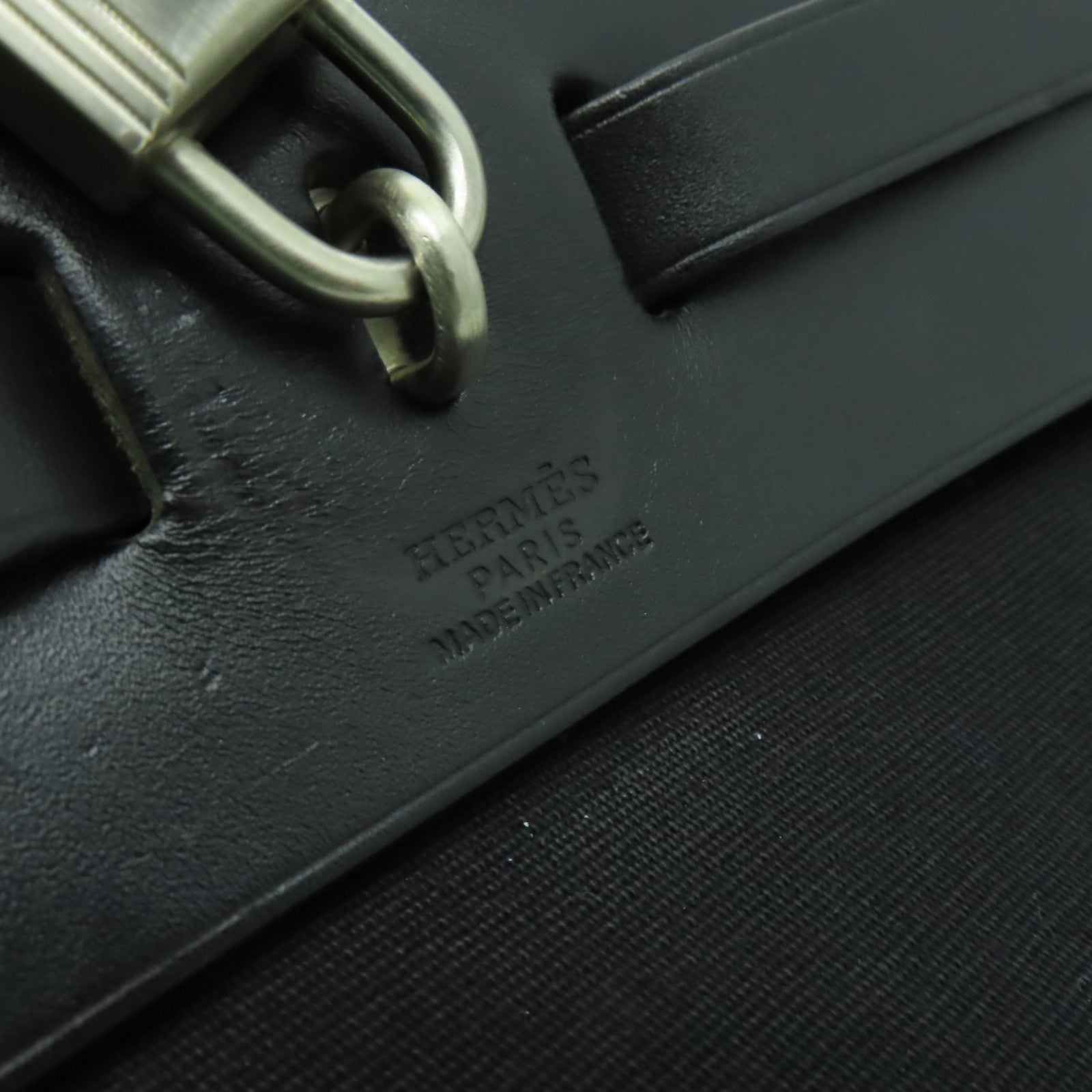 HERMES 帆布Herbag Backpack銀扣背包Noir黒色