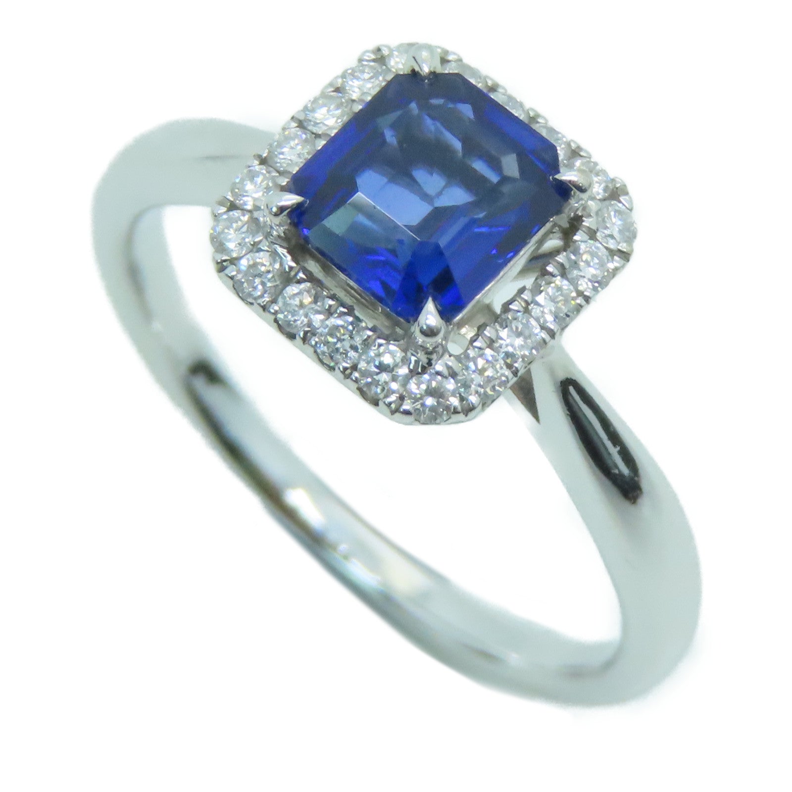 JEWELRY 18K白金Sapphire Diamond Ring1.008ct蓝宝石/0.176ct钻石戒指US#6