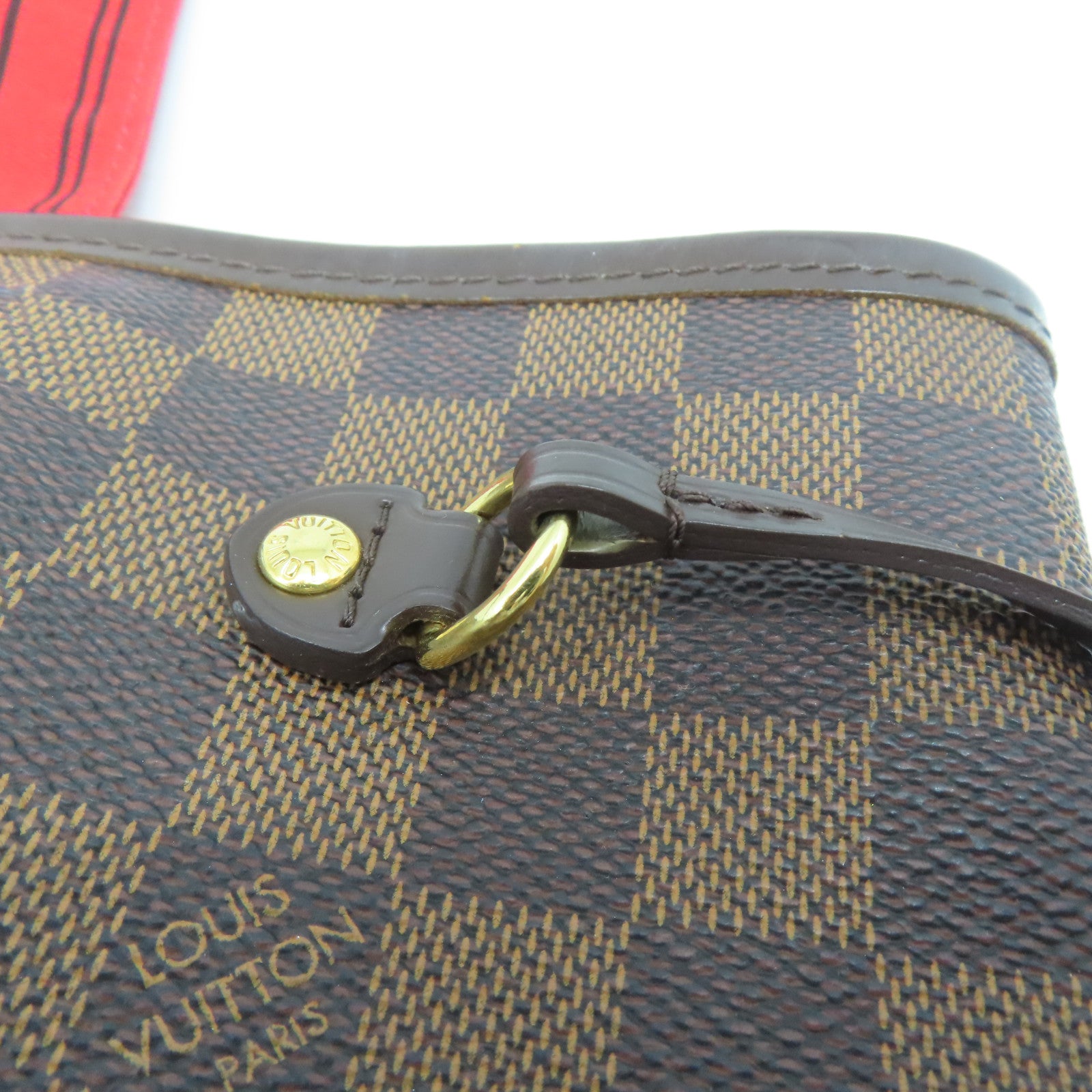 LOUIS VUITTON Damier Neverfull MM金扣手挽袋棕色