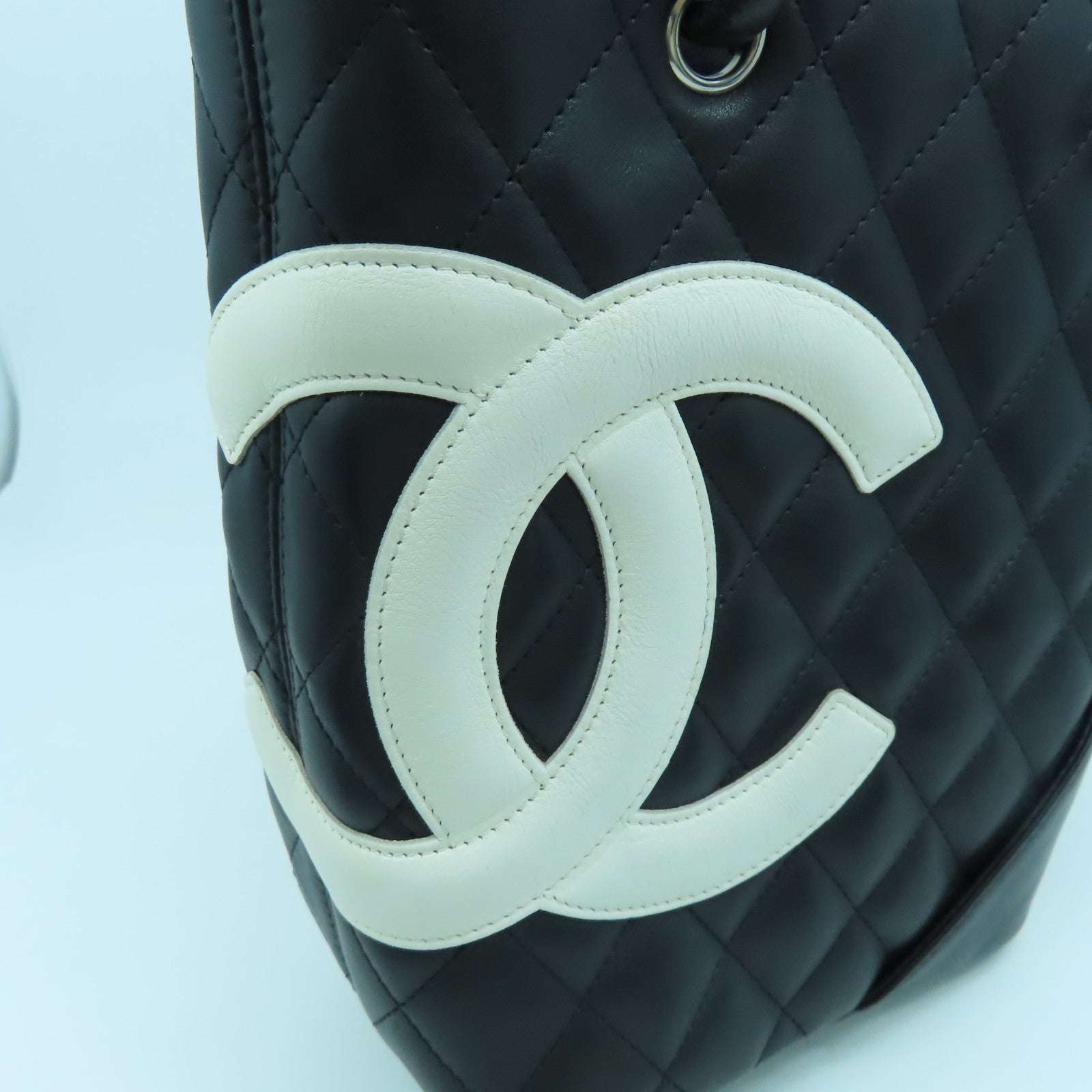 CHANEL 菱格牛皮皮革Cambon Tote Bag銀扣手挽袋黑色