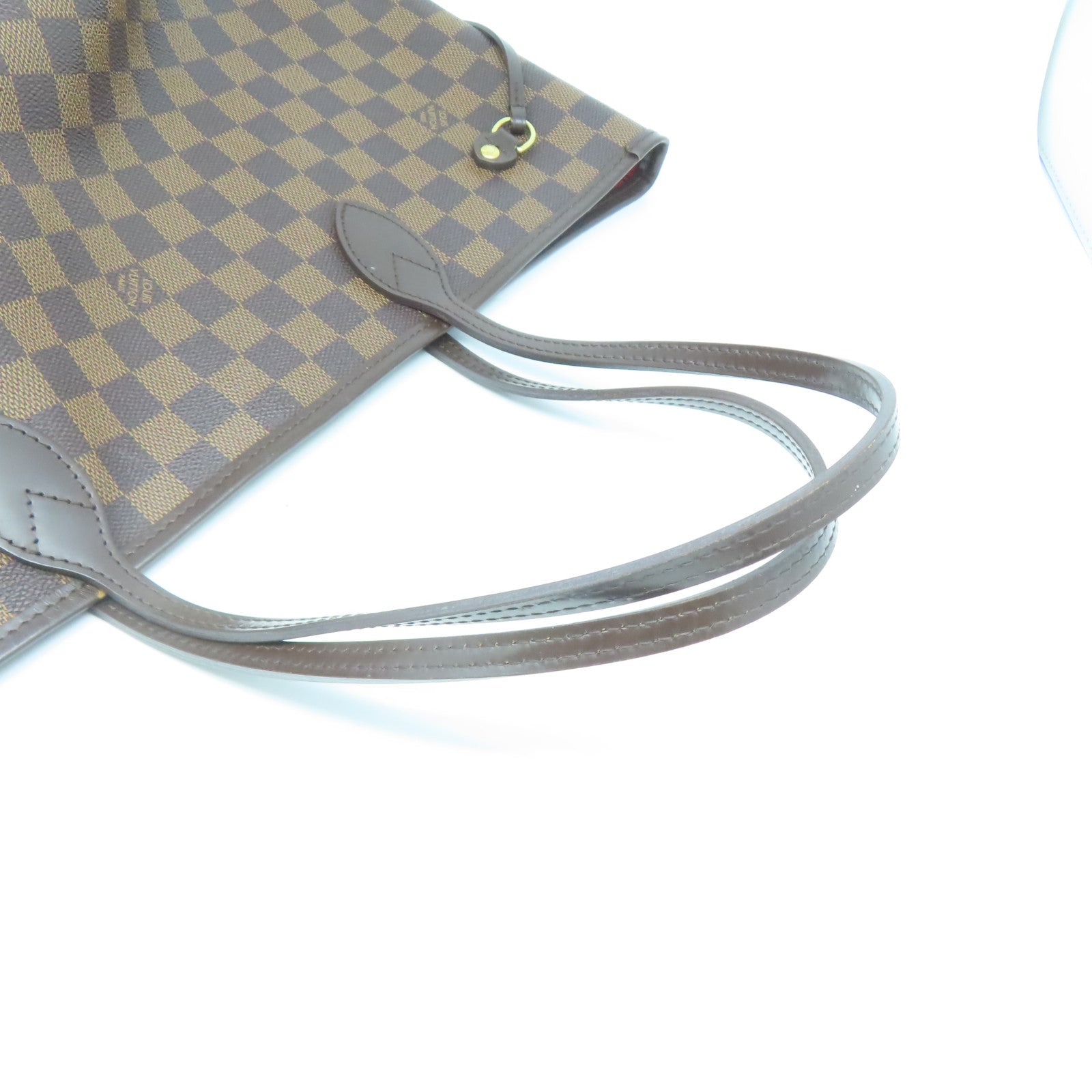 LOUIS VUITTON Damier Neverfull MM金扣手挽袋棕色