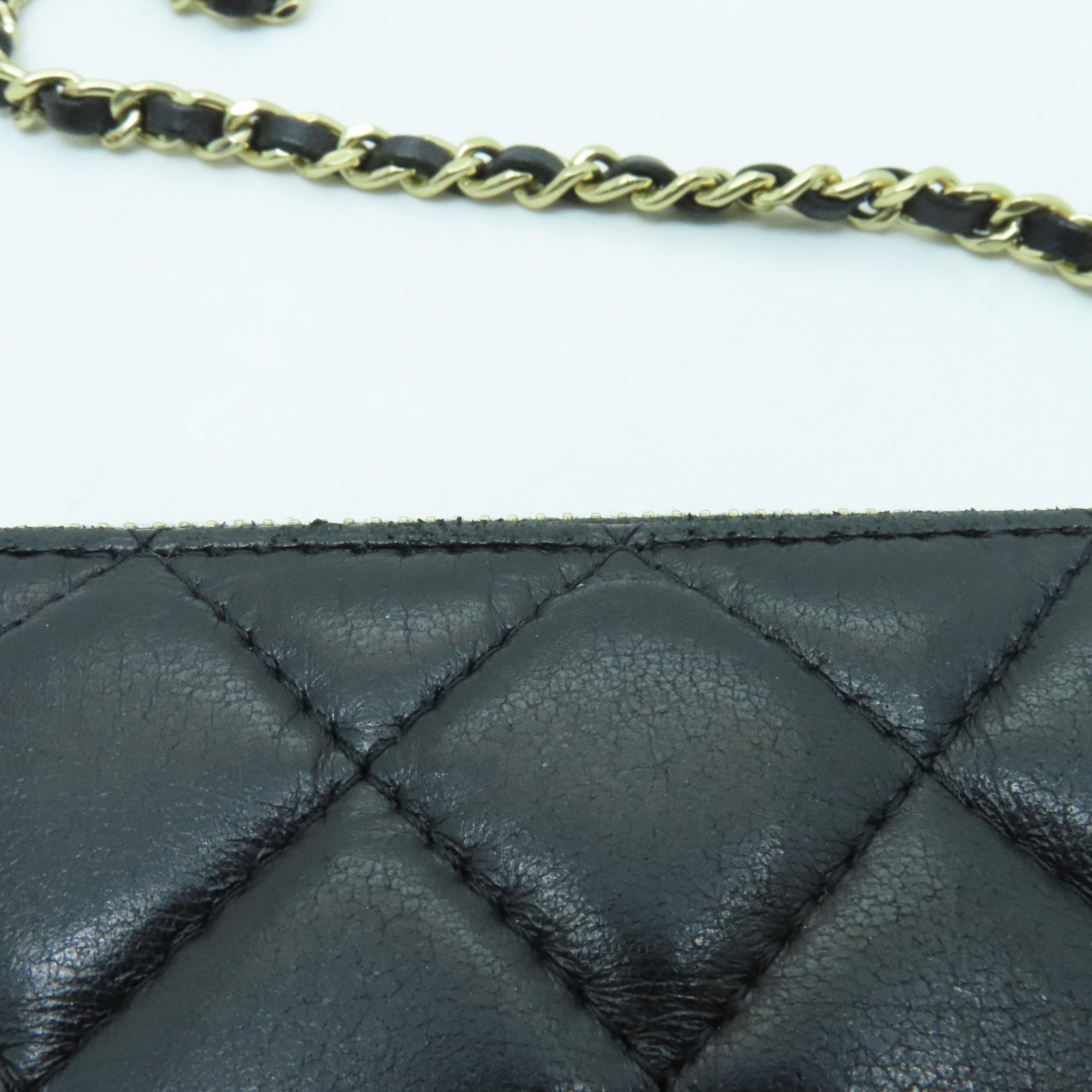 CHANEL 菱格羊皮皮革Chain Shoulder金扣鏈帶肩背袋黑色