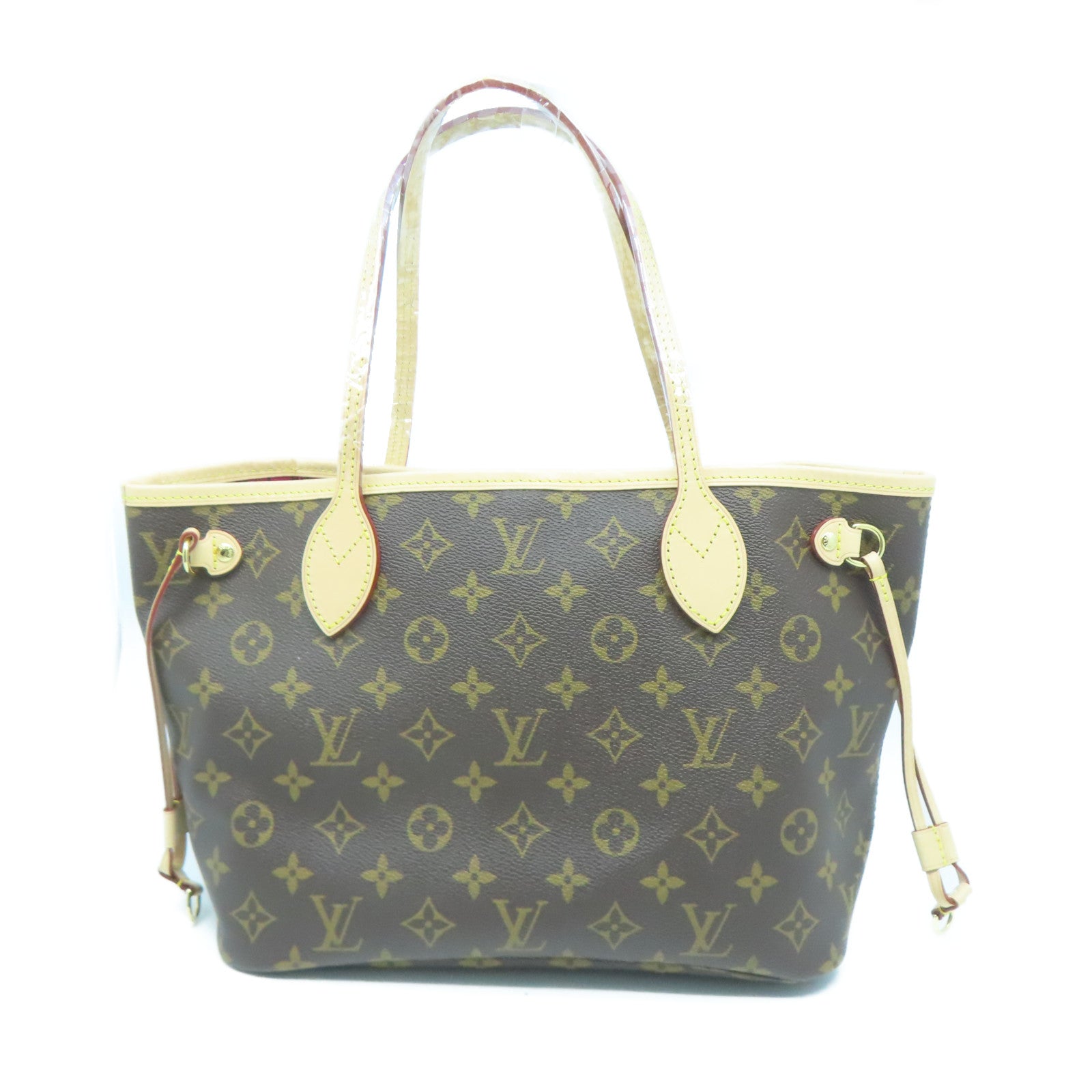 LOUIS VUITTON Monogram Neverfull PM金扣手挽袋棕色