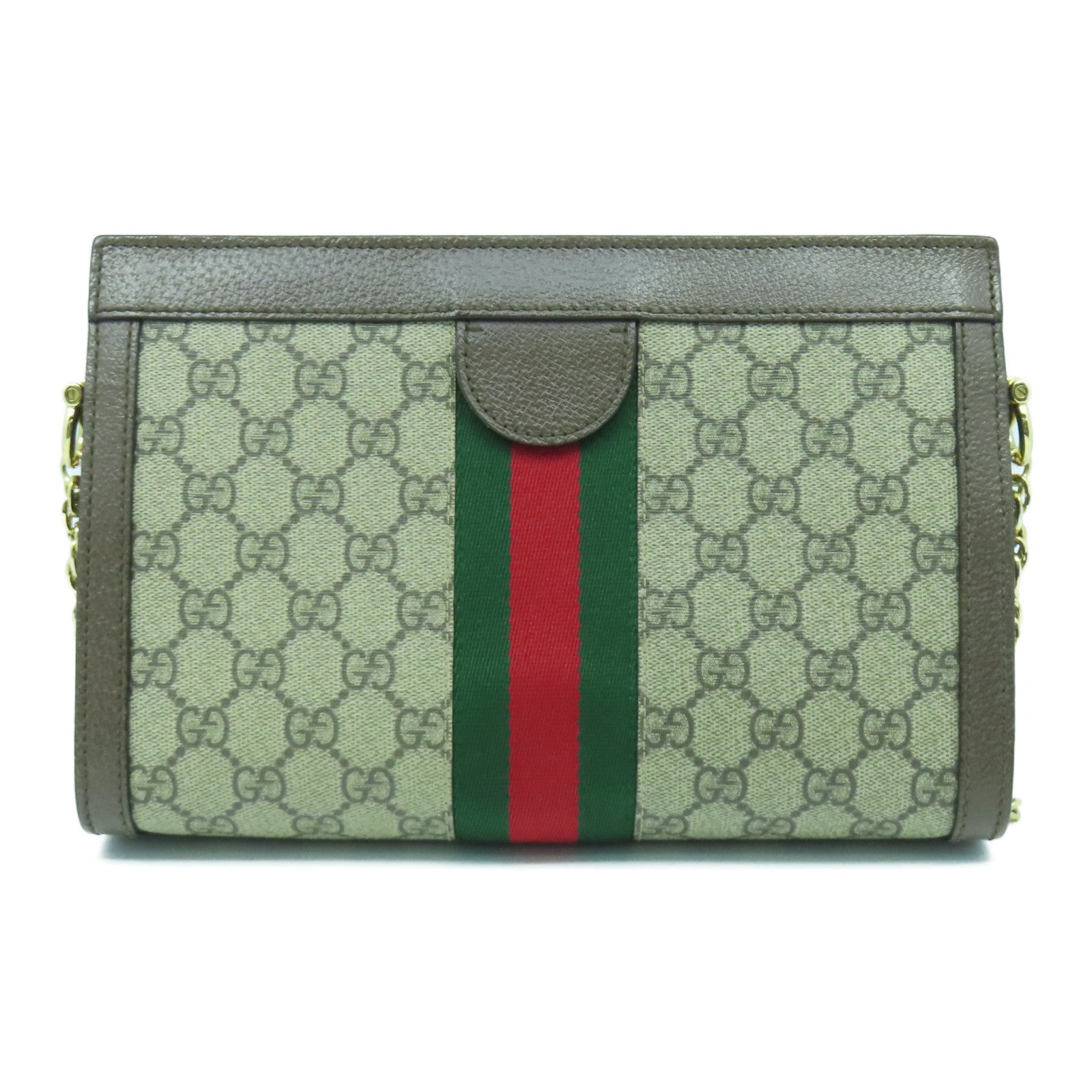 GUCCI 塗層帆布Ophidia GG金扣鏈帶肩背袋啡色