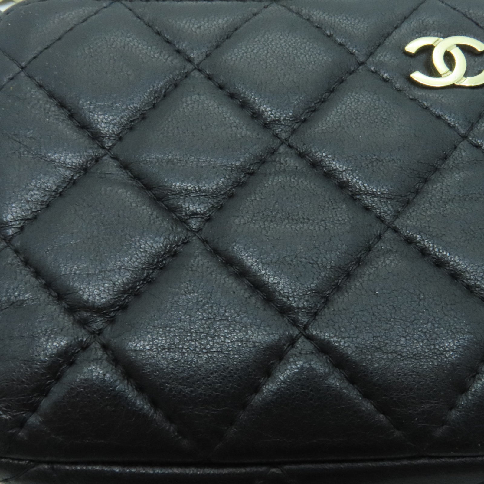 CHANEL 菱格羊皮皮革Chain Shoulder金扣鏈帶肩背袋黑色