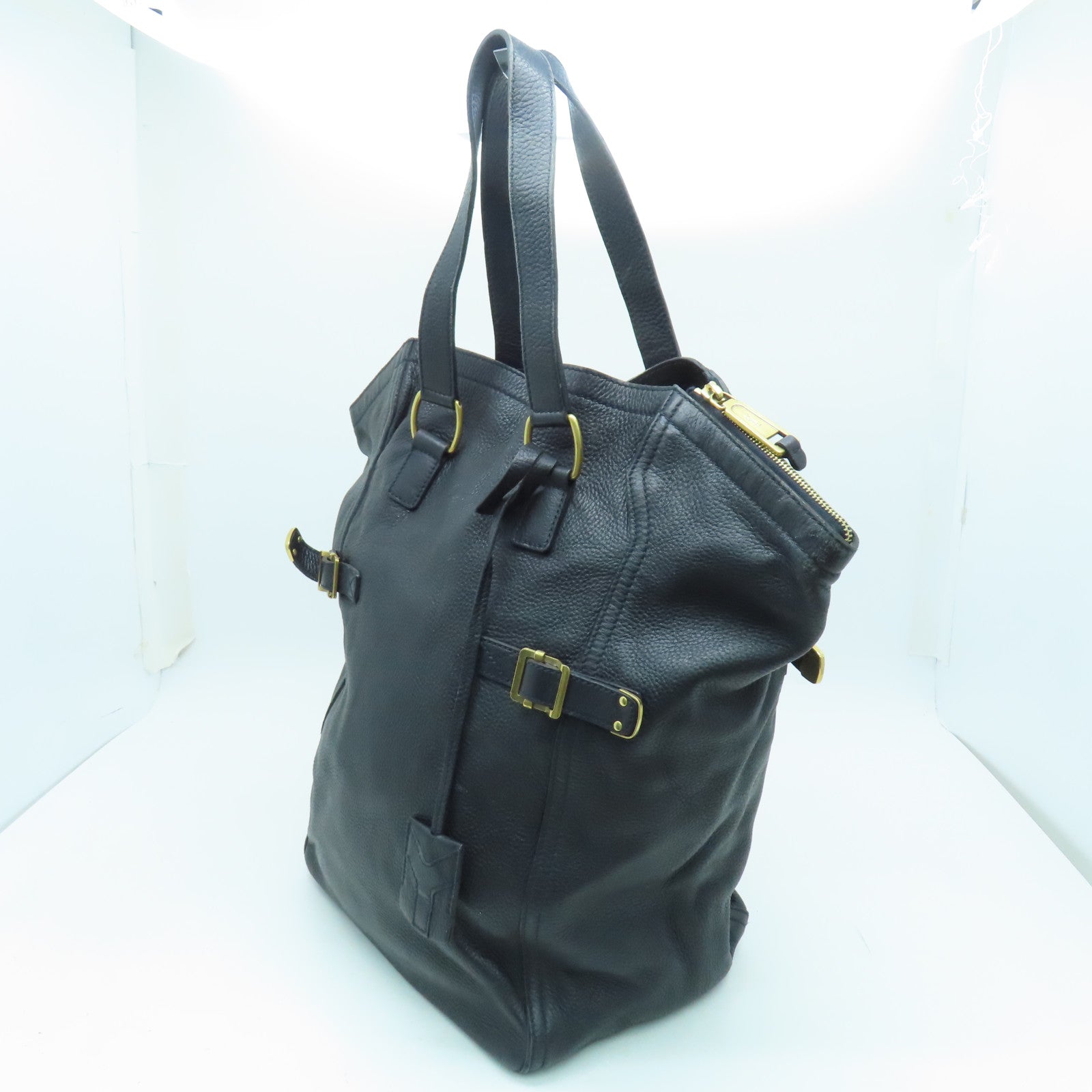 YVES SAINT LAURENT 牛皮皮革Tote Bag金扣手挽袋黑色
