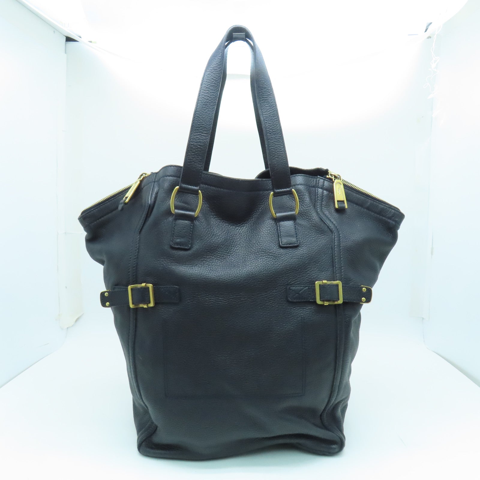 YVES SAINT LAURENT 牛皮皮革Tote Bag金扣手挽袋黑色