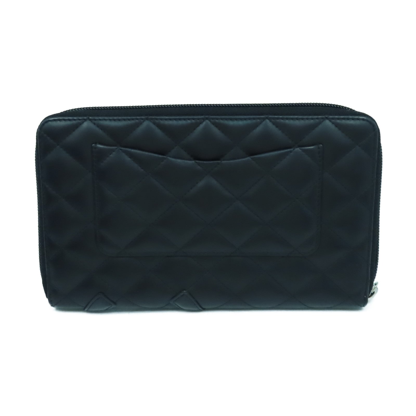 CHANEL 菱格牛皮皮革Cambon Wallet銀扣長錢包黑色
