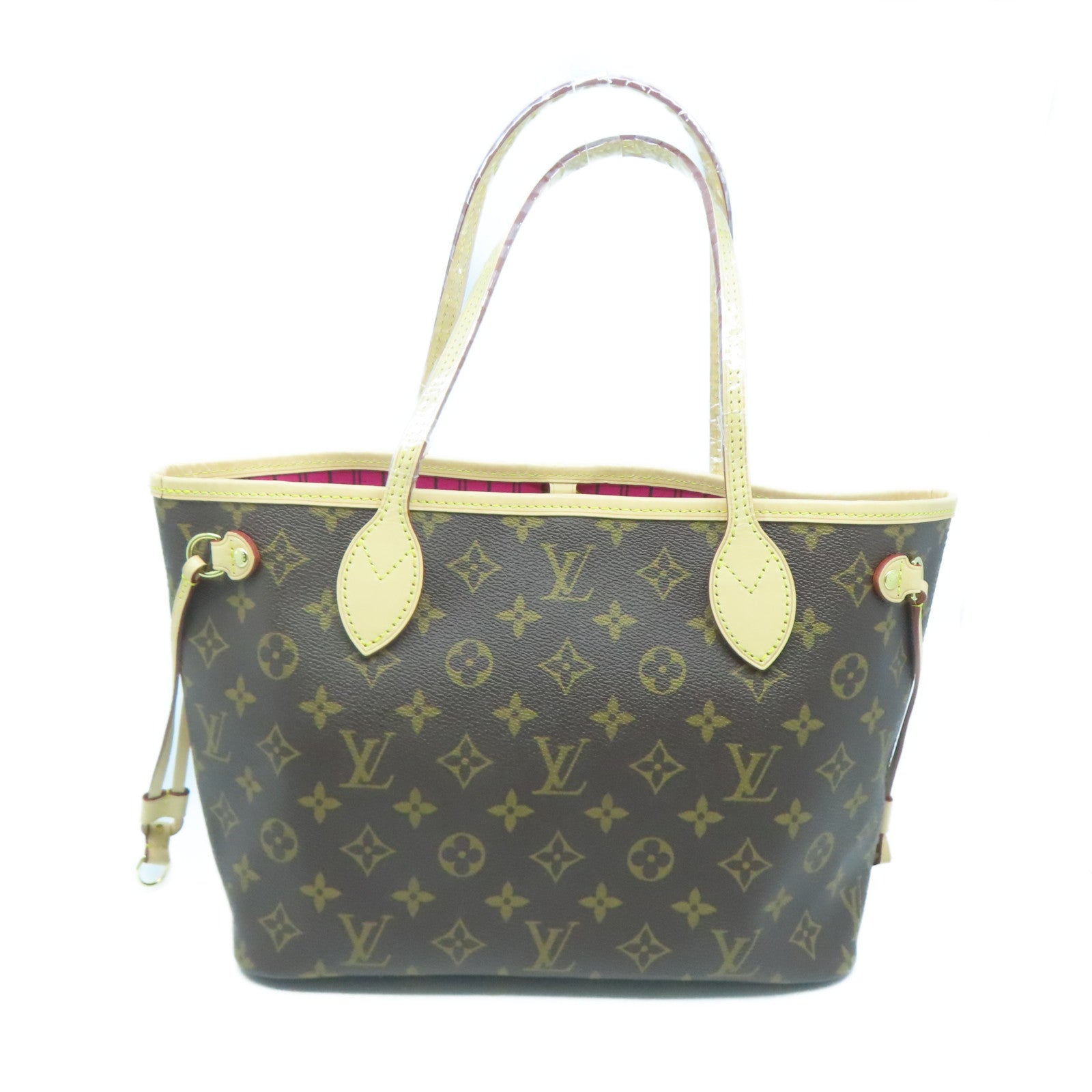 LOUIS VUITTON Monogram Neverfull PM金扣手挽袋棕色