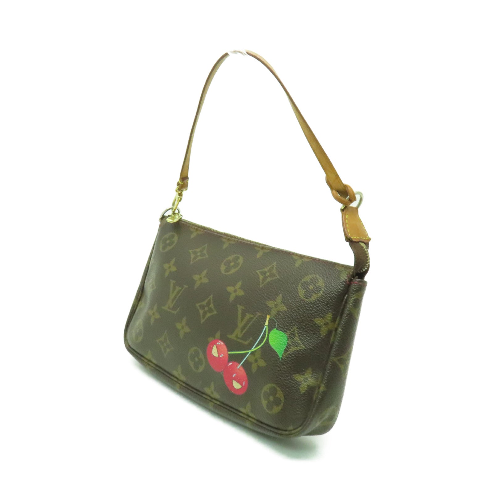 LOUIS VUITTON Monogram Pochette Accessories金扣手挽袋棕色