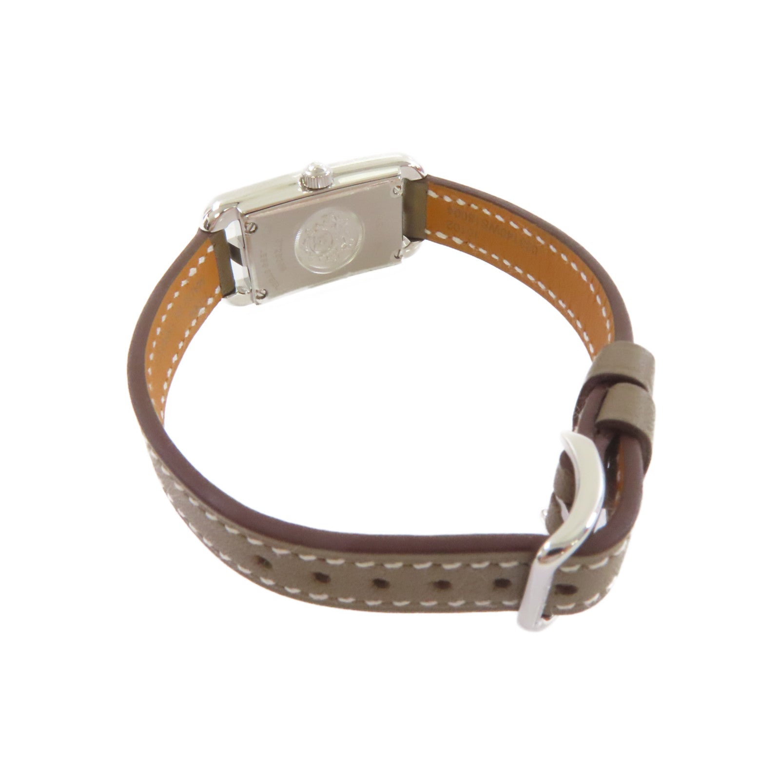 HERMES Nantucket Watch牛皮皮革帶/不鏽鋼石英機芯白色/Etoupe大象灰色