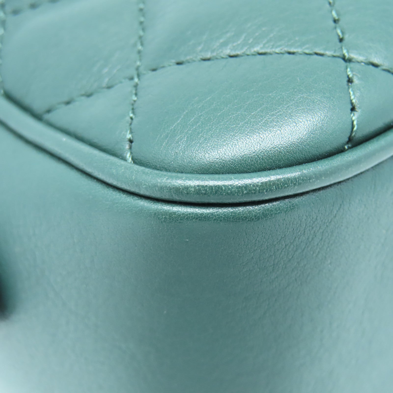 CHANEL cowhide leather CC Vanity Case gold buckle handle shoulder bag green