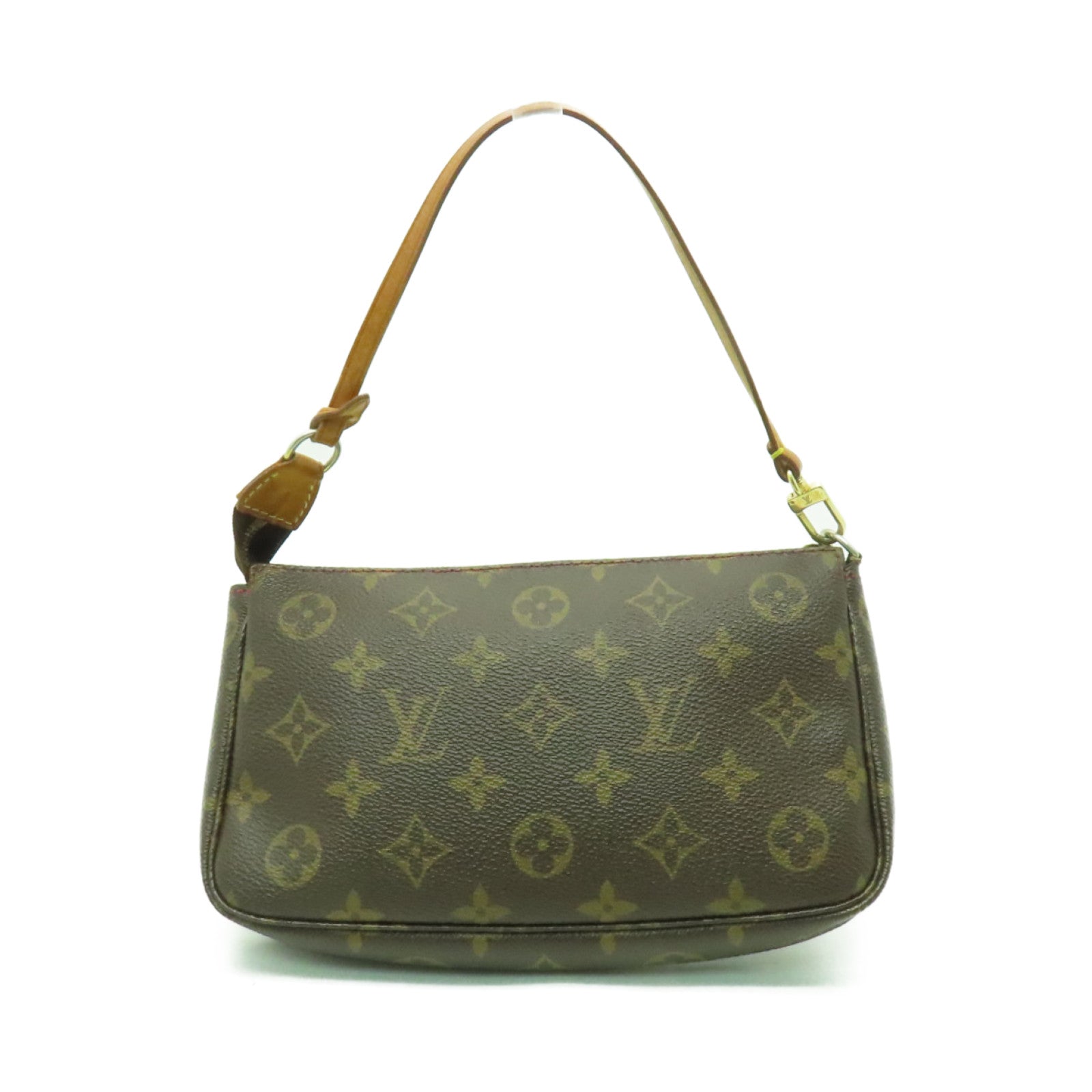 LOUIS VUITTON Monogram Pochette Accessories金扣手挽袋棕色