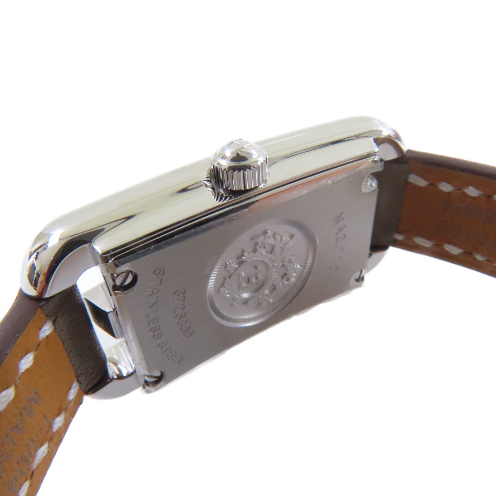 HERMES Nantucket Watch牛皮皮革帶/不鏽鋼石英機芯白色/Etoupe大象灰色
