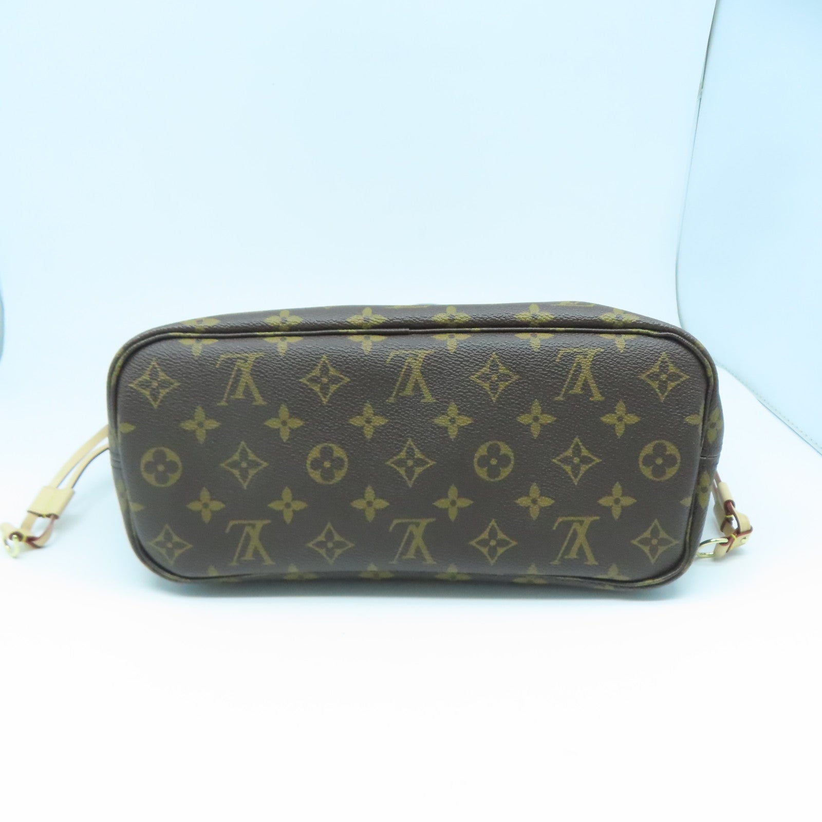 LOUIS VUITTON Monogram Neverfull PM金扣手挽袋棕色
